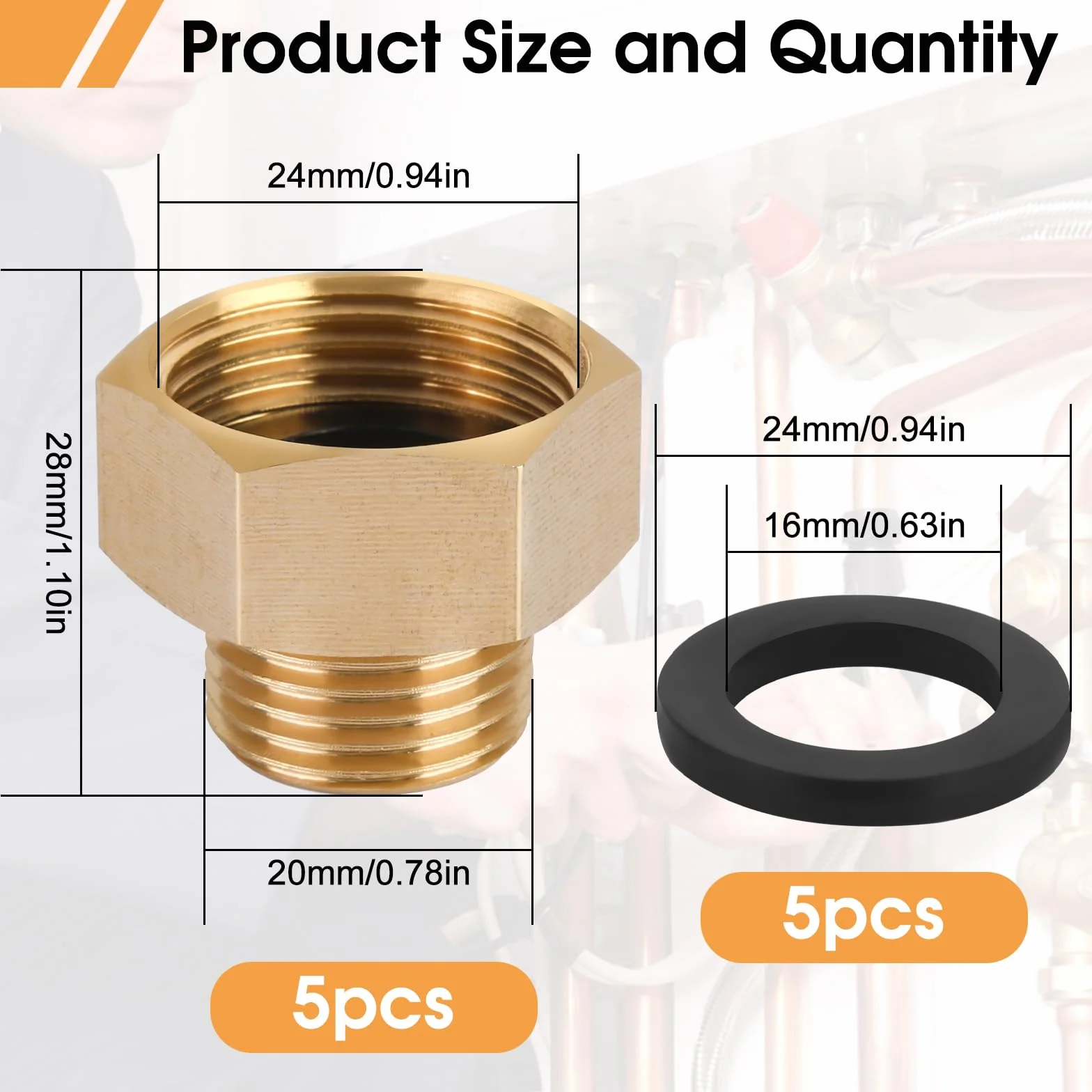 5 sztuk redukcja 3/4 do 1/2, przedłużenie redukcyjne AG/IG, przedłużenie redukcyjne G1/2" na zewnątrz (Ø 20,3 mm) x G3/4" wewnątrz (Ø 24 mm), reduktor do konwersji połączeń rurowych