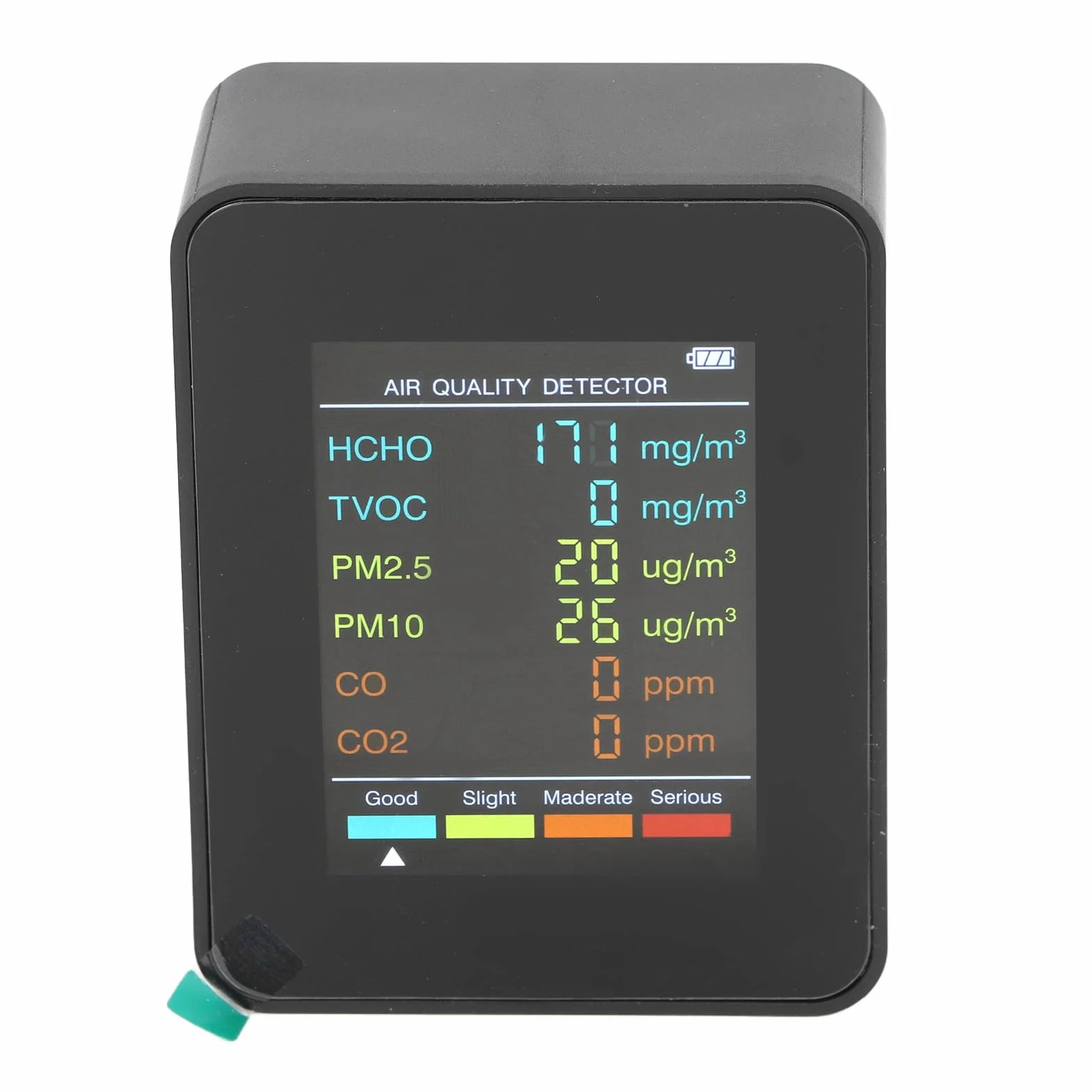 Detektor CO2 TVOC HCHO, Przenośny Monitor Jakości Powietrza PM2.5 PM10 z Alarmem (Czarny)