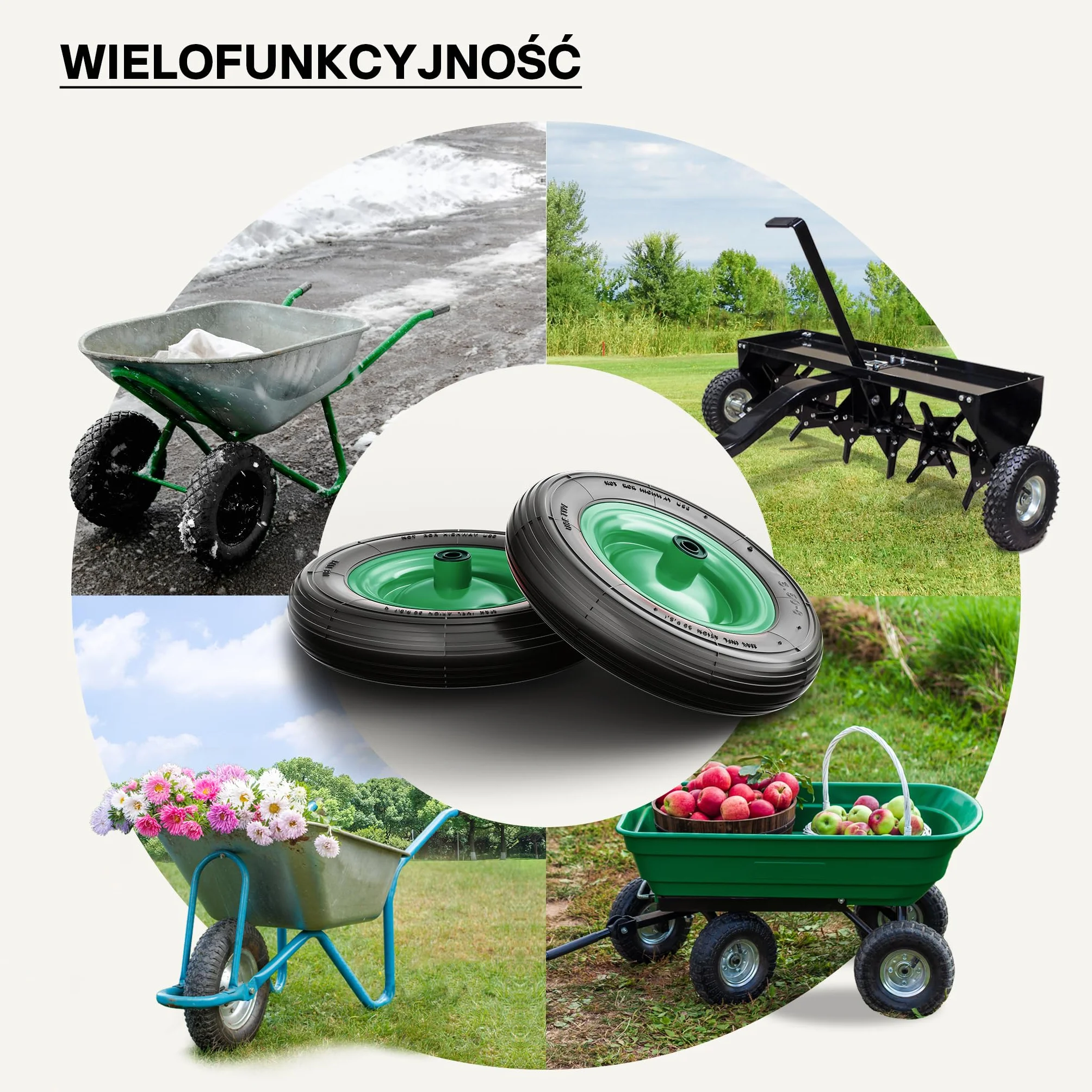 Wiltec opona zamienna do taczki 3.50-8 koło pneumatyczne kompletne ø 370-380 mm z dętką i felgą metalową