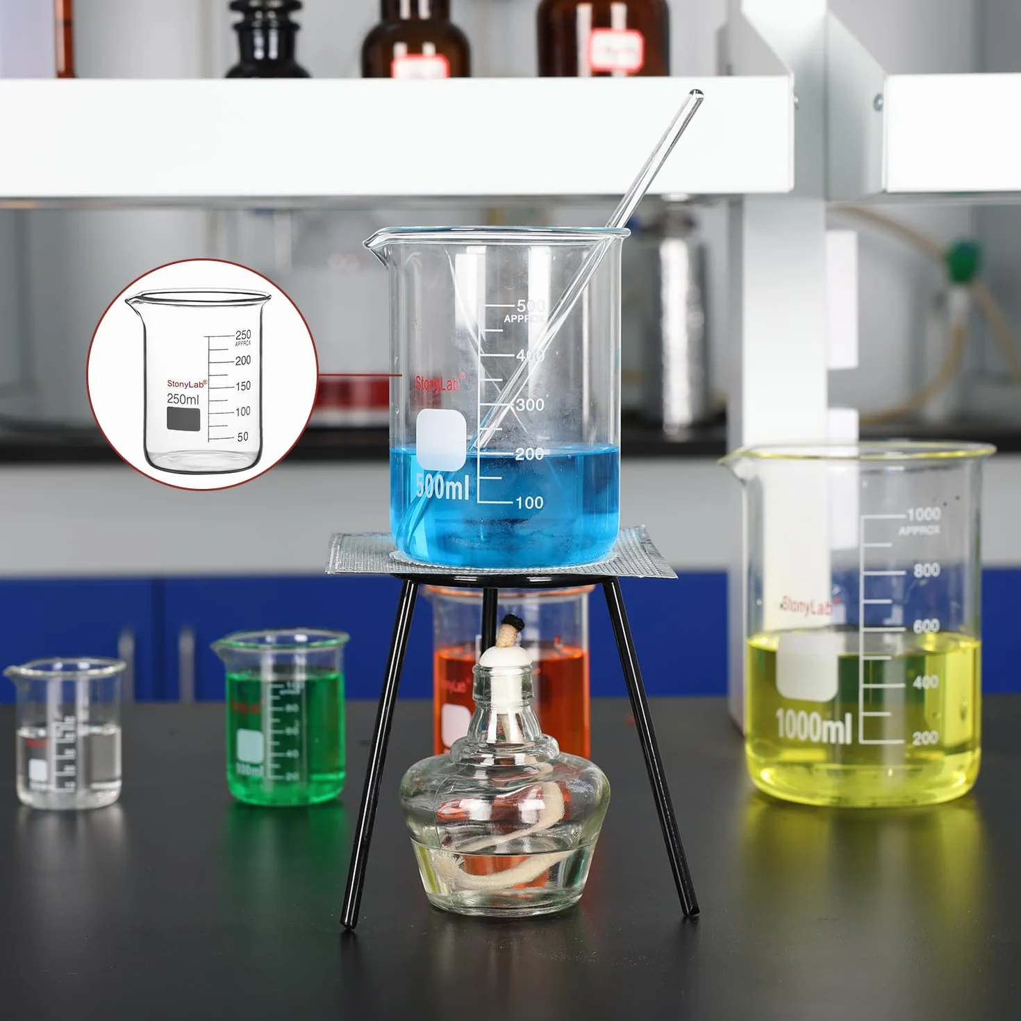 stonylab Szklana Zlewka 1 Opakowanie, Borokrzemianowa Szklana Miarowa Zlewka Niska Griffina z Wylewem, 2000 ml