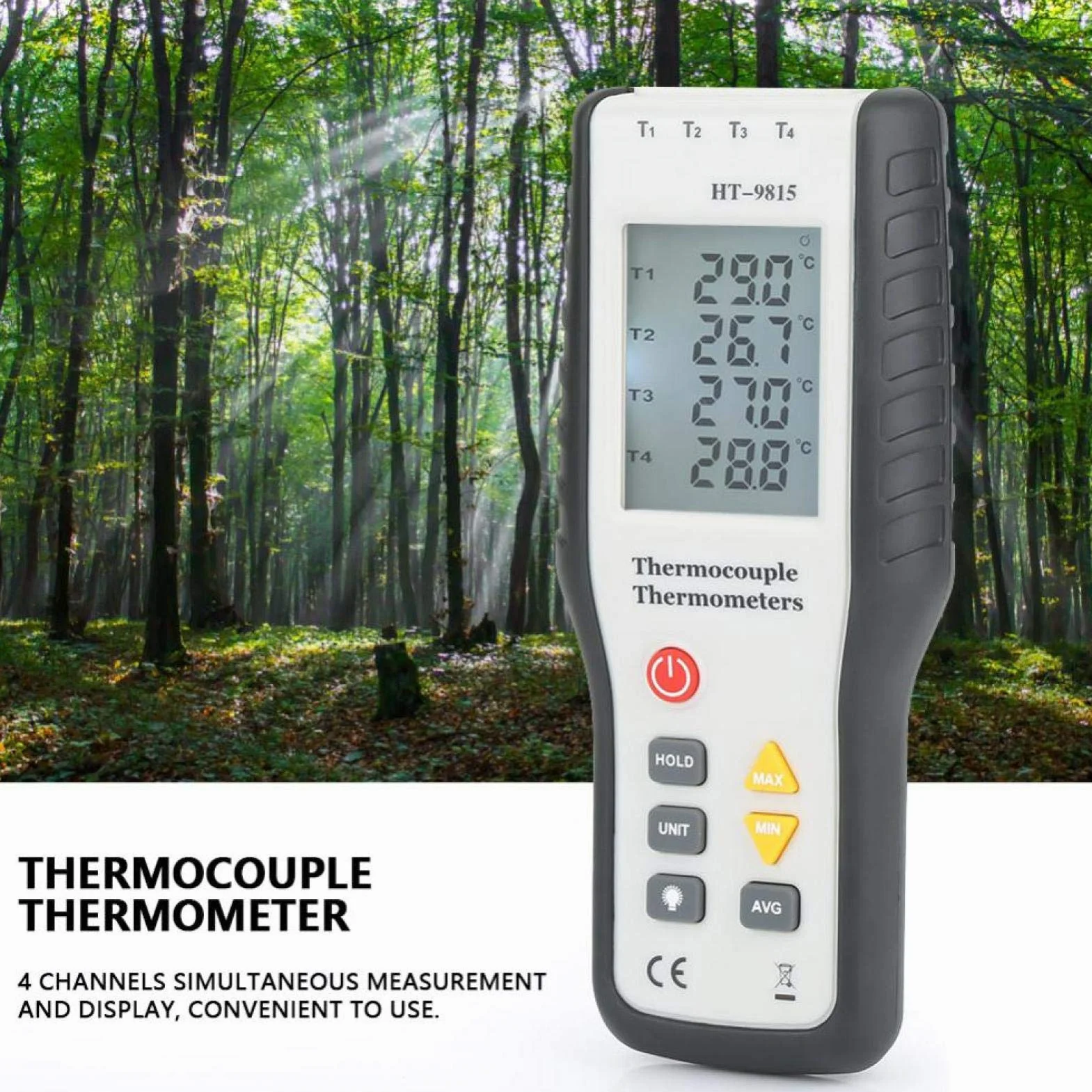 HT-9815 Elektroniczny cyfrowy termoparowy termometr 4-kanałowy Cyfrowy termoparowy termometr typu K.