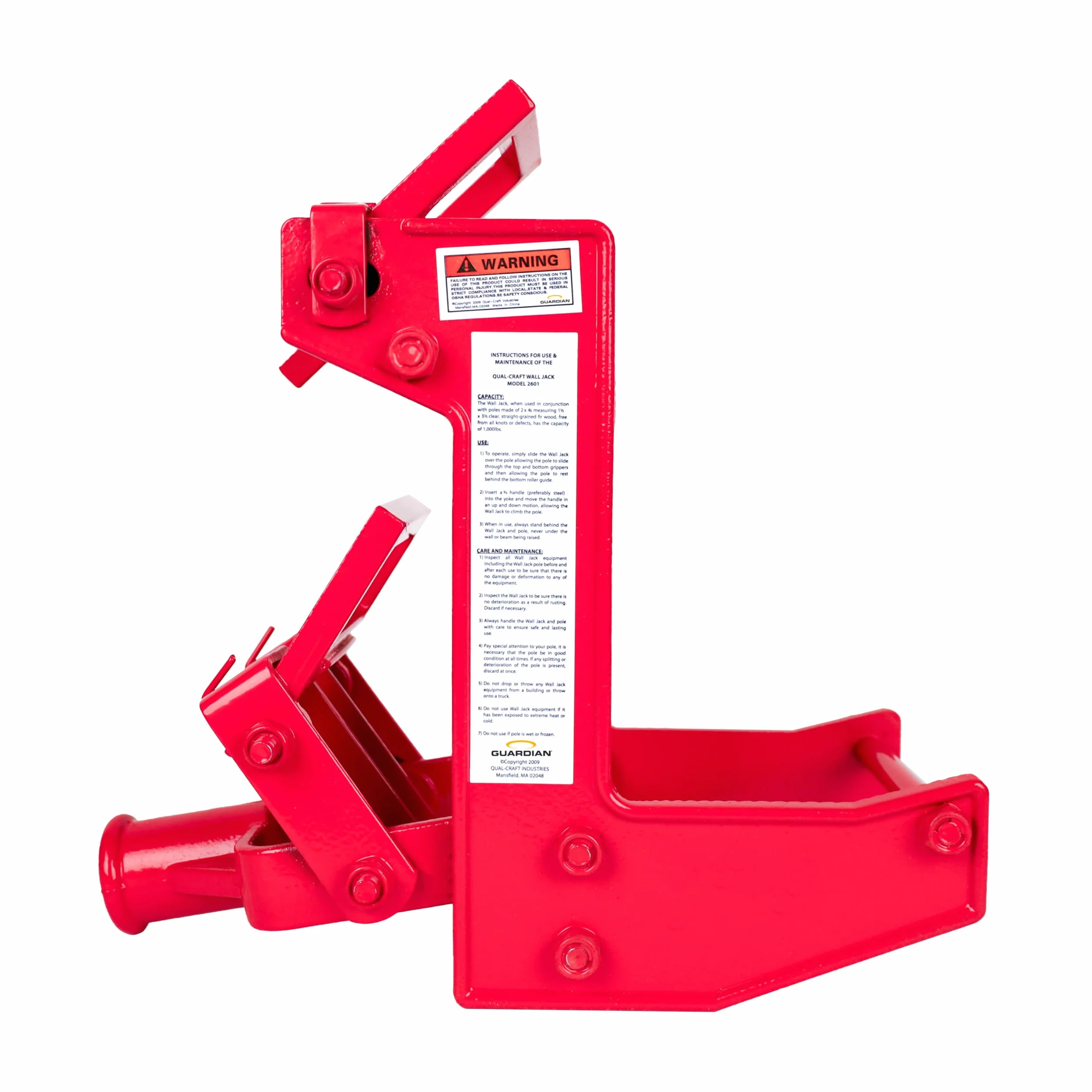 Przenośny podnośnik ścienny Guardian Fall Protection 2601, do użytku z słupkami jodłowymi 1-1/2 x 3-1/2 cala lub rurą stalową 2,5 cm, żeliwem ciągliwym, czerwony