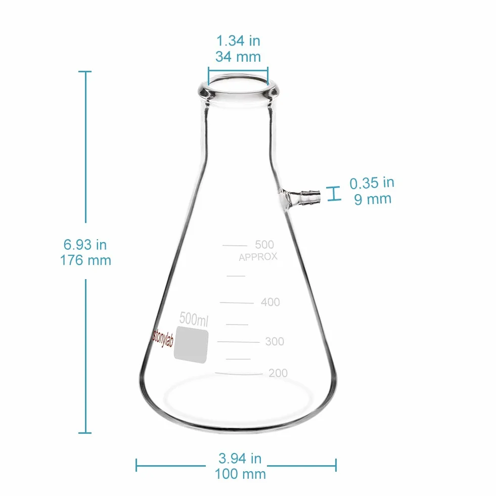 StonyLab Glass 500 ml ciężka ściana borokrzemowa szklana butelka filtrująca, śruba szyjka z tubulacją - 500 ml
