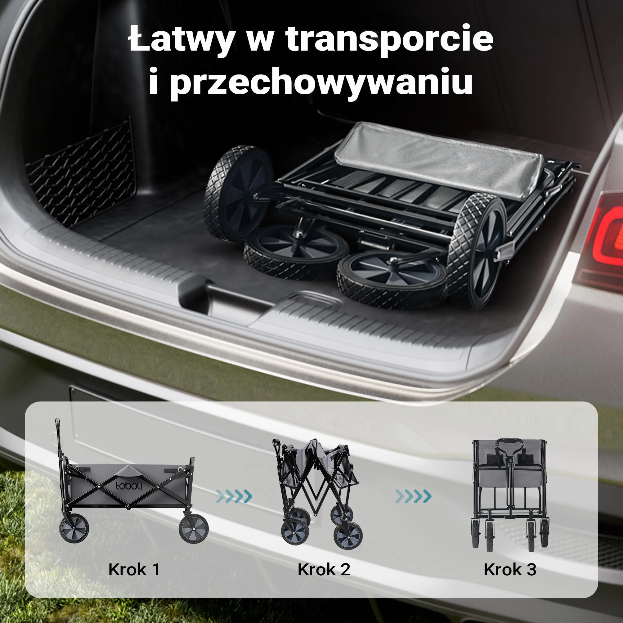 Składany wózek transportowy 100 kg szary kompaktowa przyczepka kempingowa terenowy ogrodowy