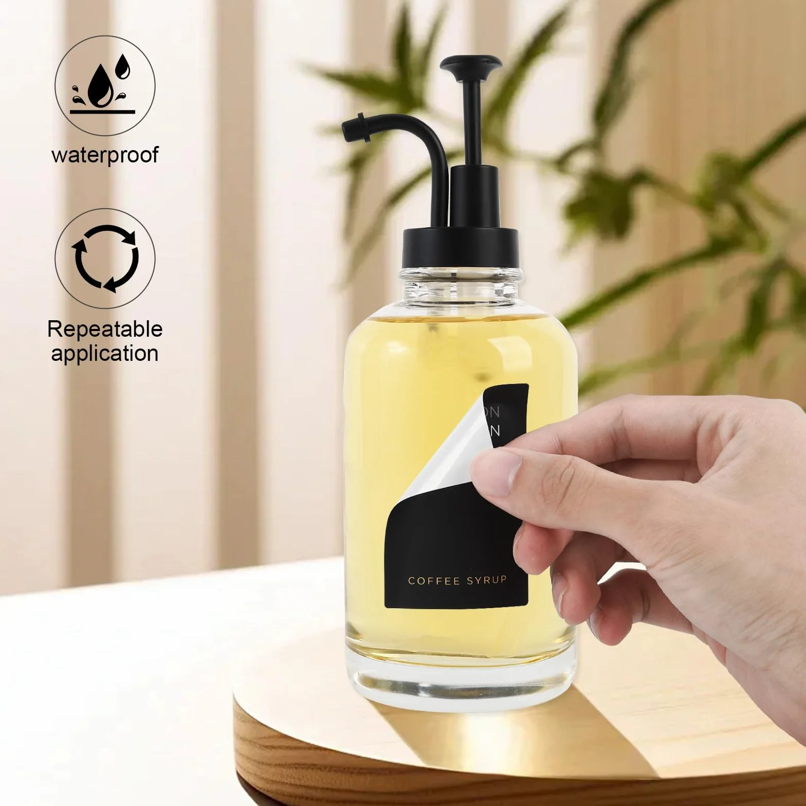 Dozownik syropu do kawy Joyfulmap 500 ml czarny z pompką 2 sztuki 18 etykiet