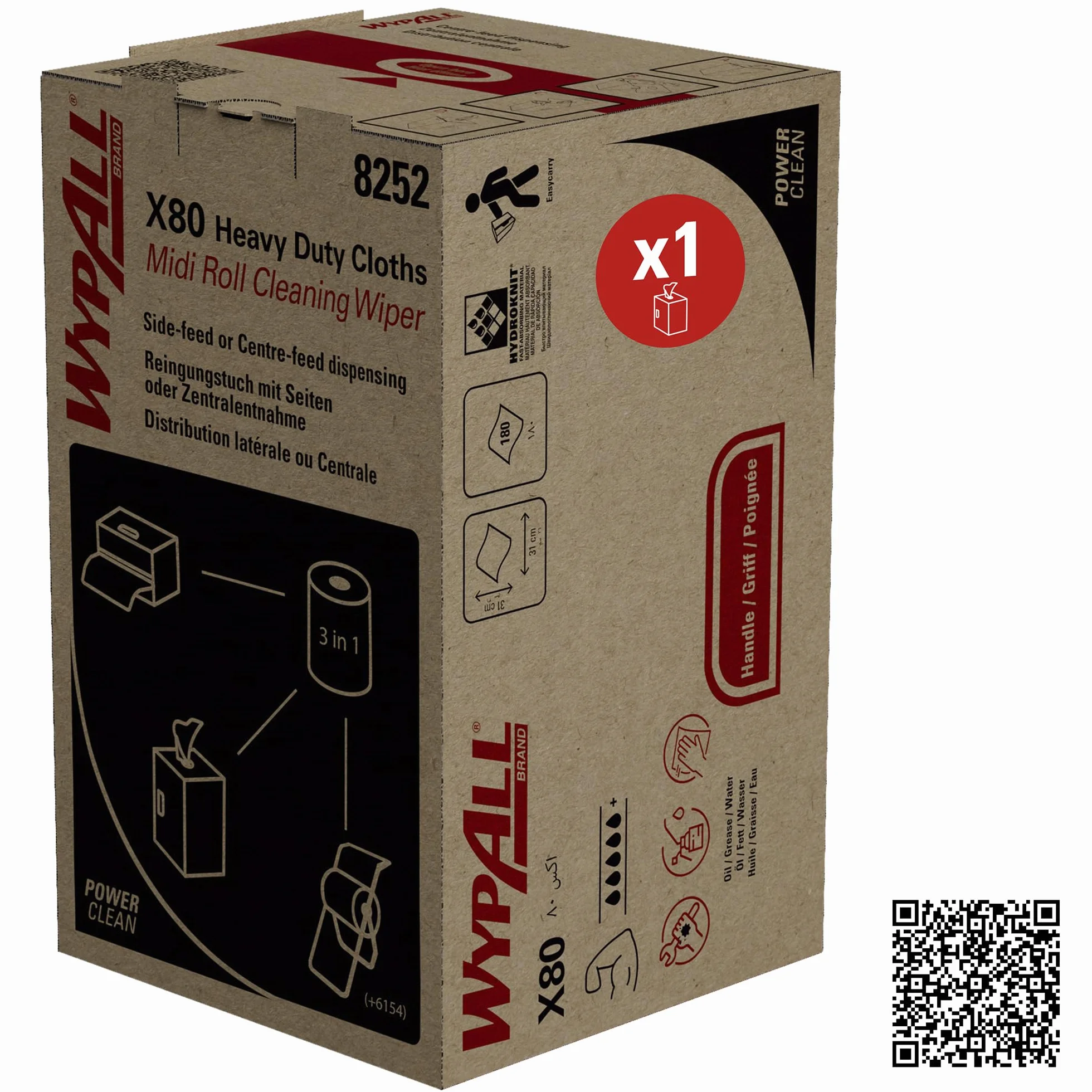 WypAll X80 Power Clean Heavy Duty 8252-2 zestaw do czyszczenia midi na rolce, 1 rolka x 180 ściereczek do polerowania