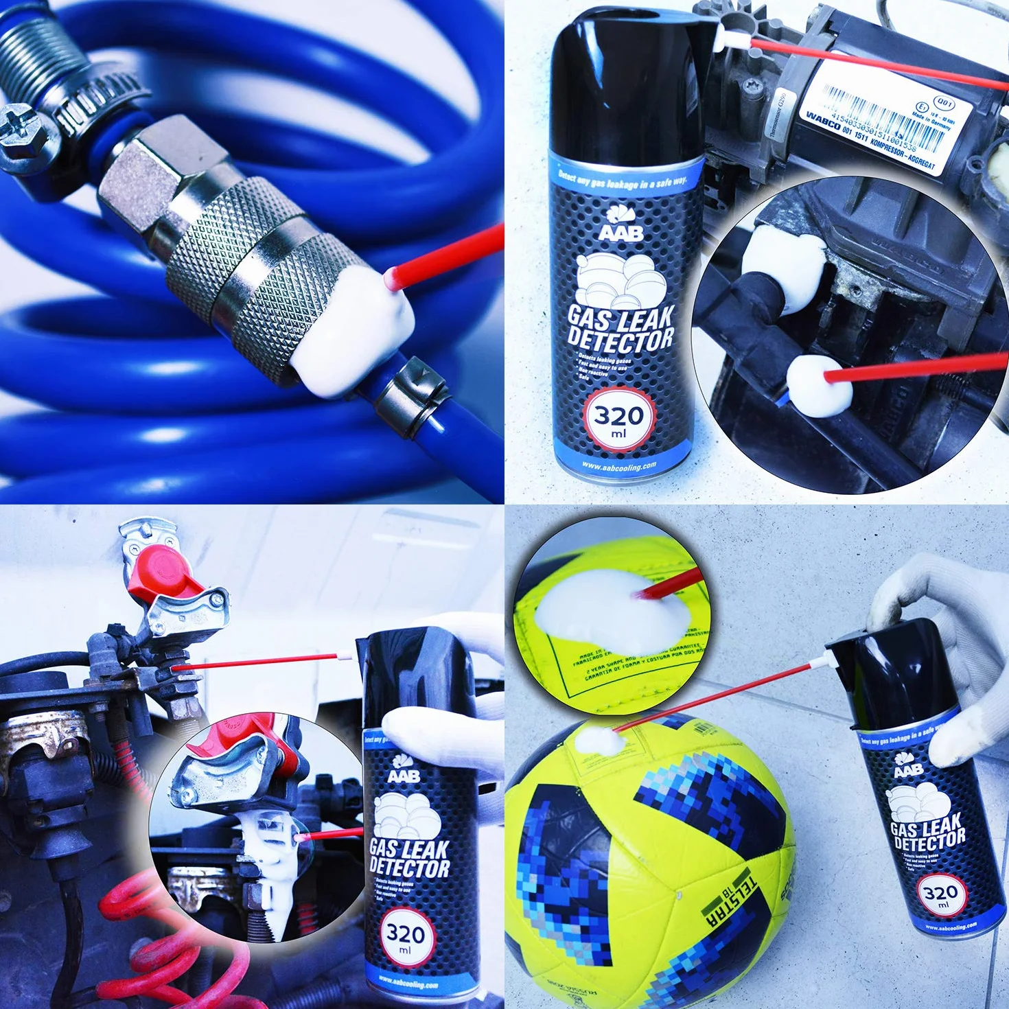 6 x AABCOOLING Wykrywacz Wycieku Gazu 320ml - Tester Szczelności, Spray do Wykrywania Nieszczelności, Pianka do Samochodowego Układu LPG, Tester Instalacji Gazowej