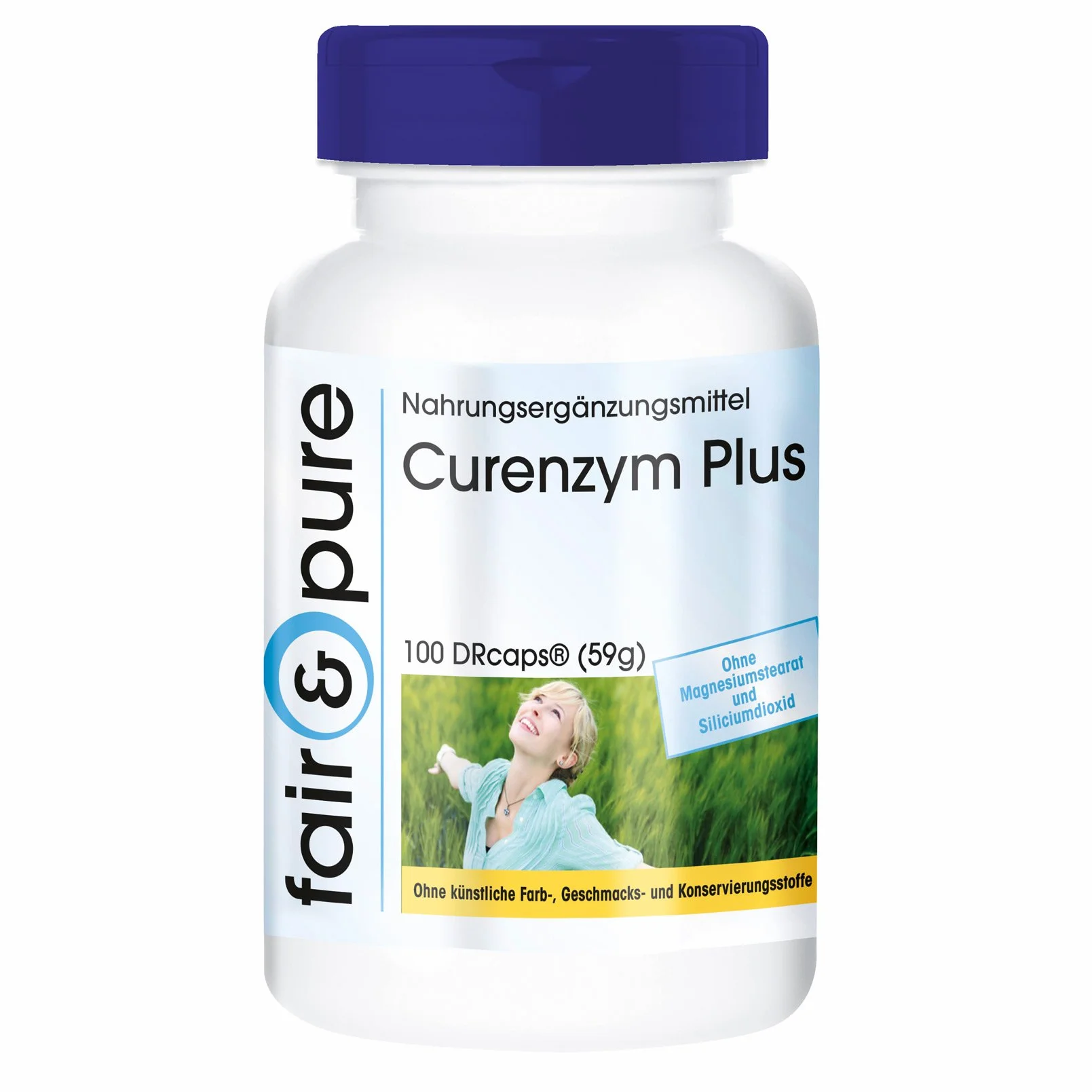 Curenzym Plus - kompleks enzymatyczny o opóźnionym uwalnianiu - bez stearynianu magnezu - 100 kapsułek DRCaps - zawiera bromelinę - trypsynę - chymotrypsynę i rutozyd (rutynę)