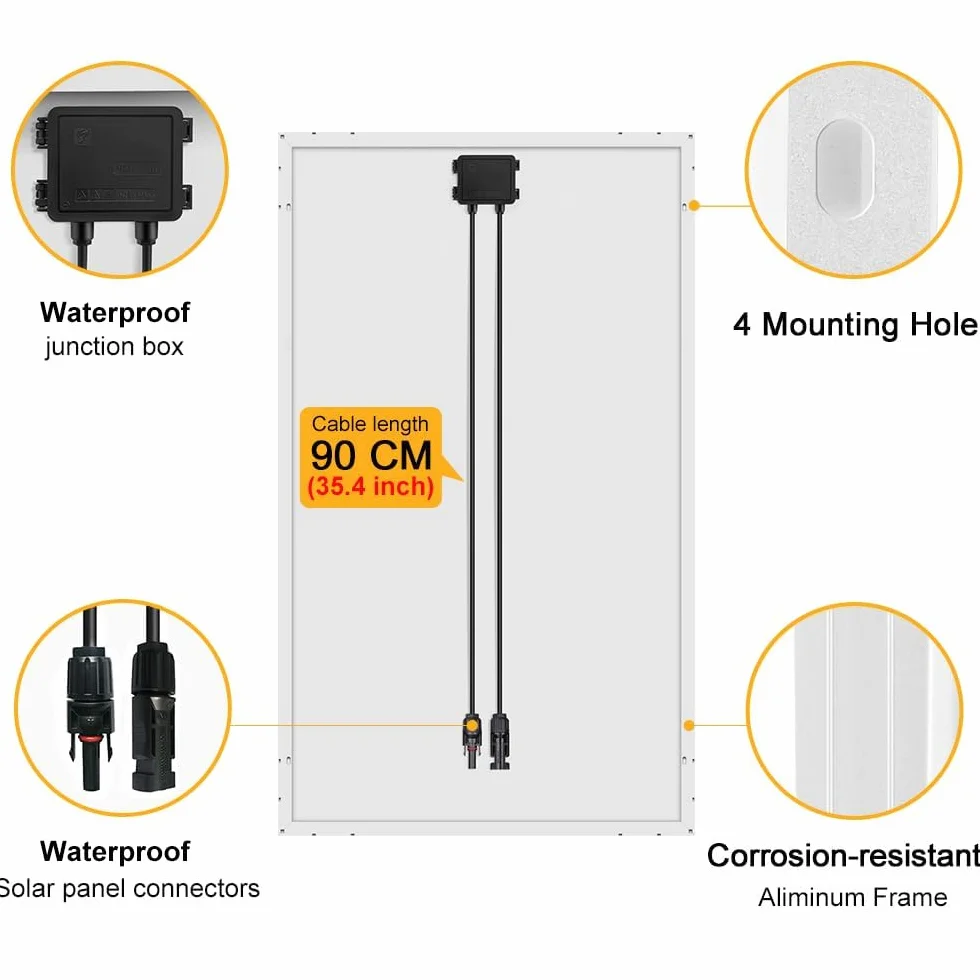 DOKIO Monokrystaliczny panel słoneczny 100 W, 18 V, do akumulatorów 12 V, idealny dla kampera, na kemping, do domku ogrodowego