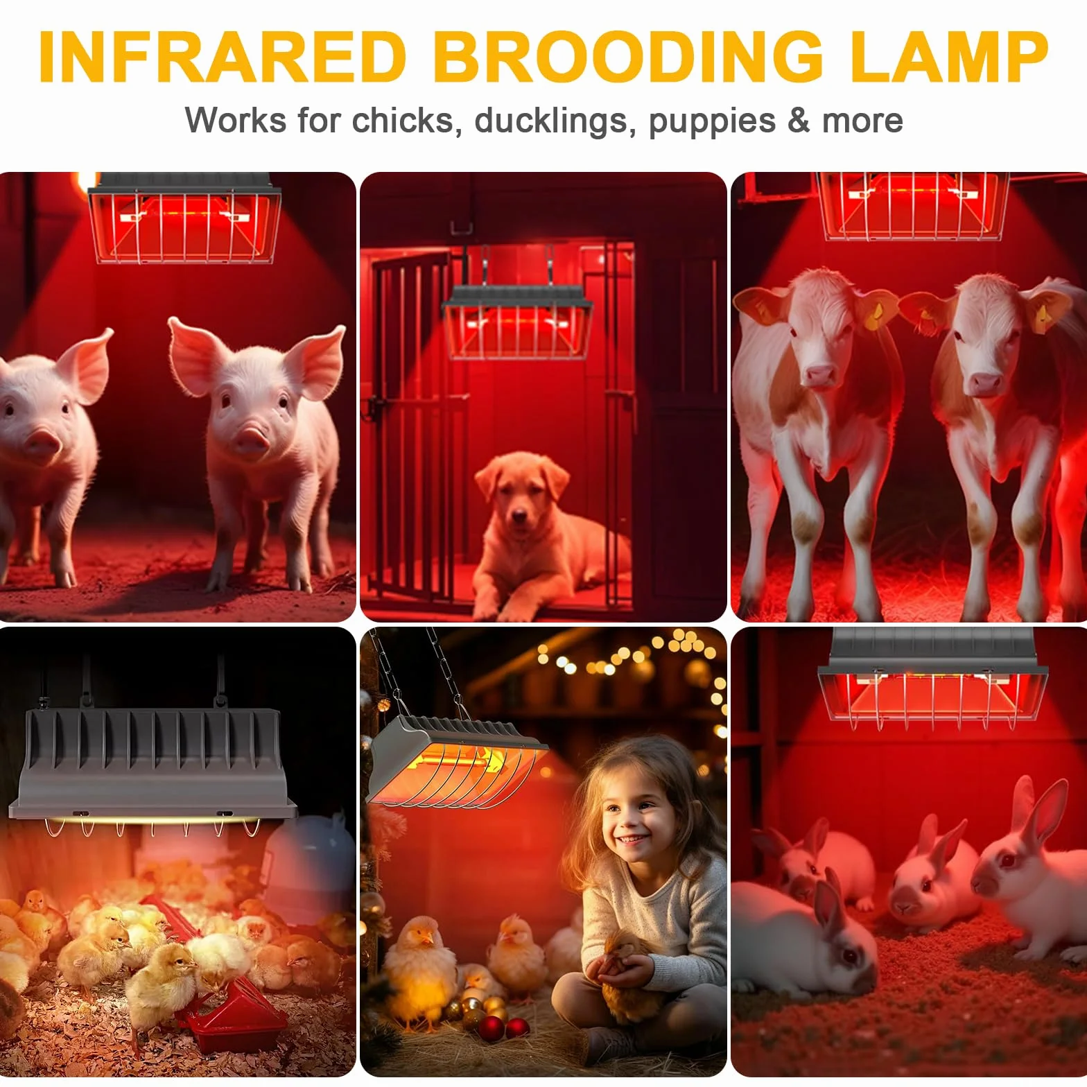 Czerwona lampa ciepła dla piskląt, 250 W, wodoszczelna lampa grzewcza, dla kurników, dla zwierząt, promiennik ciepła z przełącznikiem oszczędnościowym, regulowany łańcuch do zawieszania dla