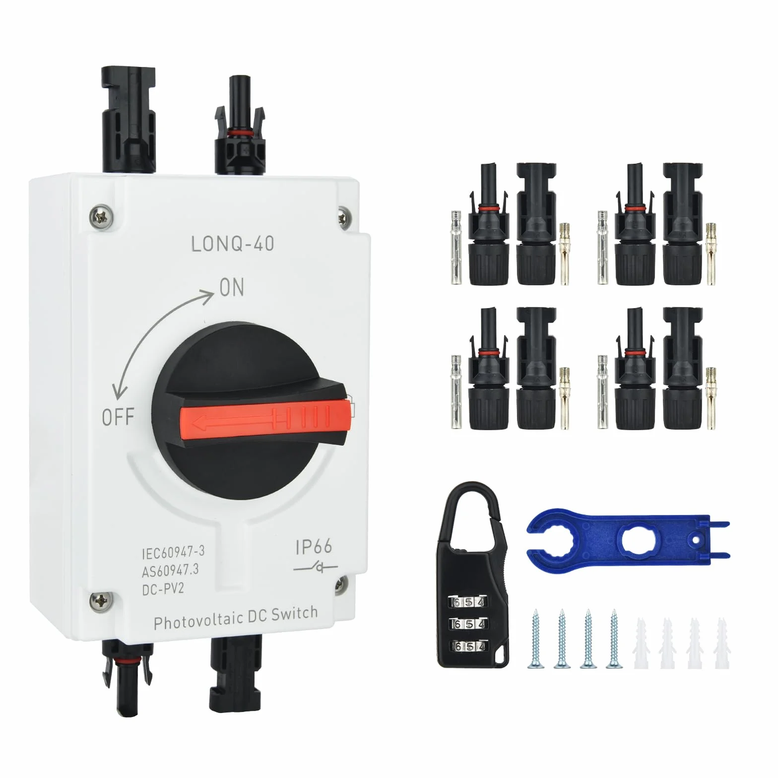 Wyłącznik DC z systemem PV – wyłącznik, klasa wodoszczelności IP65, 32A4P, 1200 V, PV Combiner Box, automatyczny bezpiecznik do instalacji solarnych, modułów solarnych, modułów solarnych