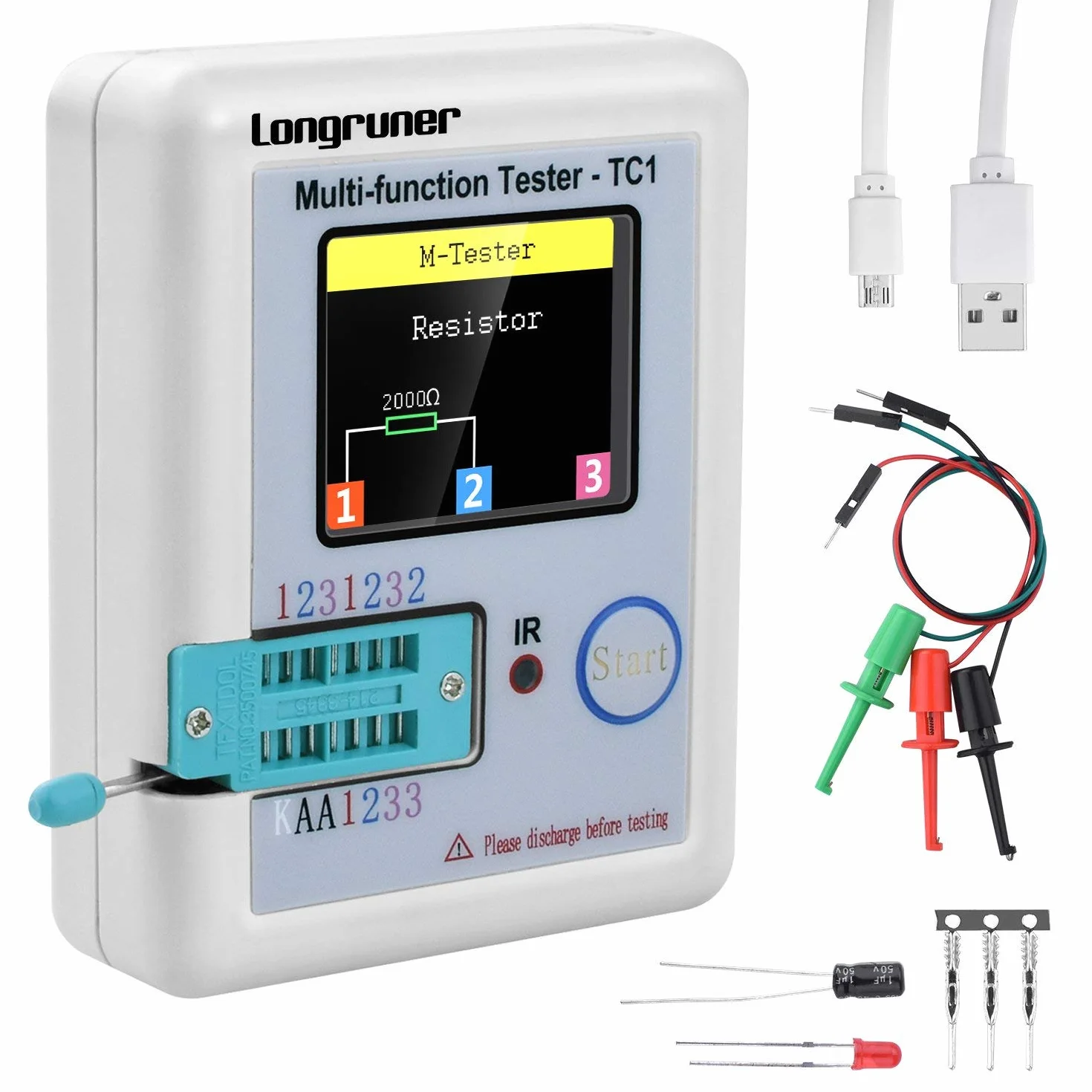 Hancaner Tester tranzystor z podświetleniem TFT kolorowy wyświetlacz MOSFET NPN PNP