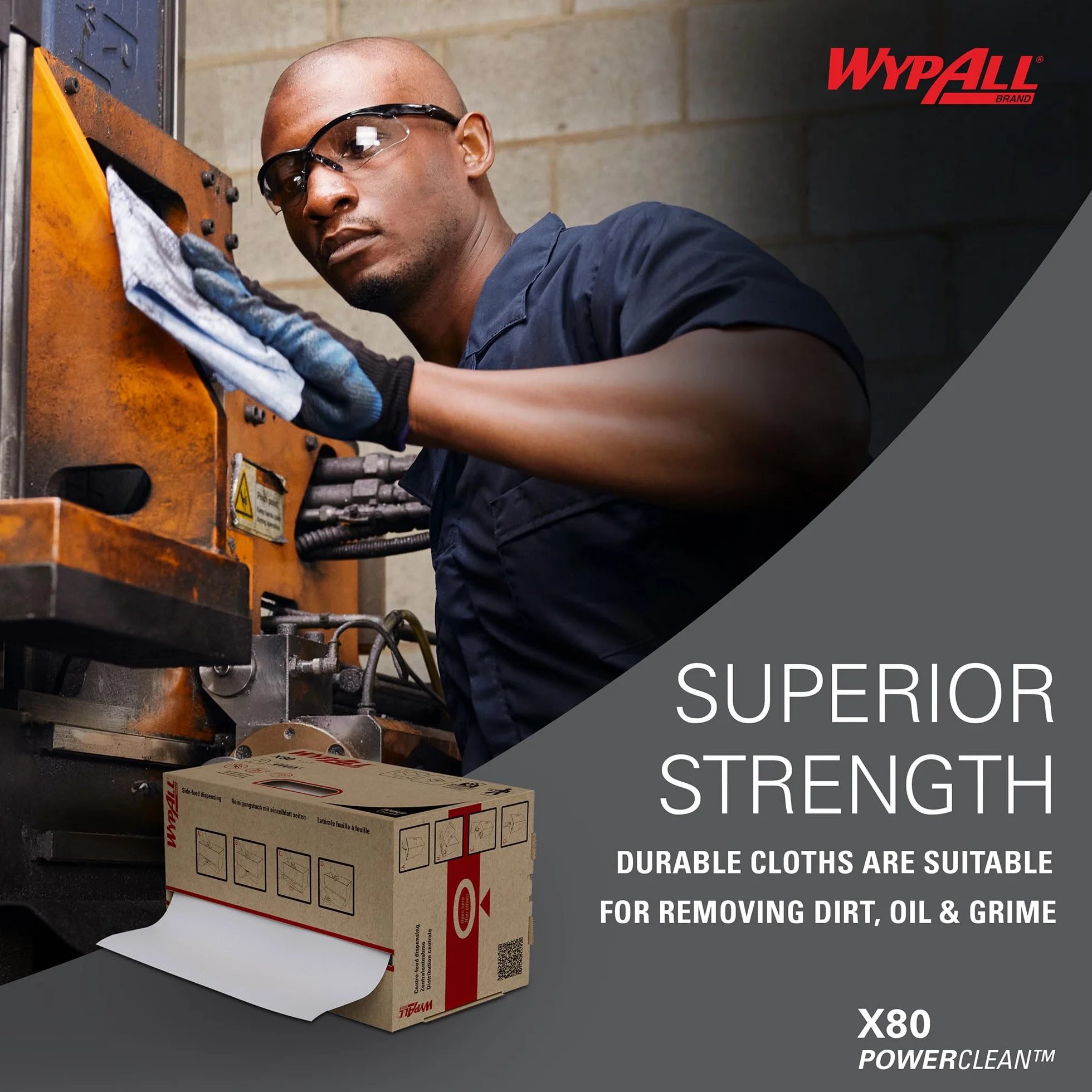 WypAll X80 Power Clean Heavy Duty 8252-2 zestaw do czyszczenia midi na rolce, 1 rolka x 180 ściereczek do polerowania