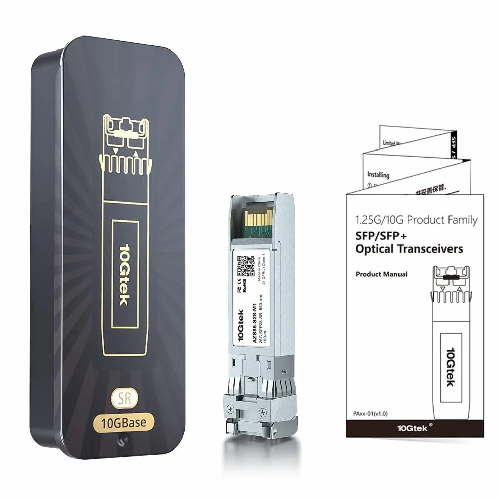 10Gtek Transceiver SFP28 25GBase-SR, 25G SFP+ SR Duplex LC MMF Optical Module for Cisco SFP-25G-SR-S, 850 nm, DDM, up to 100 m, 2-pack