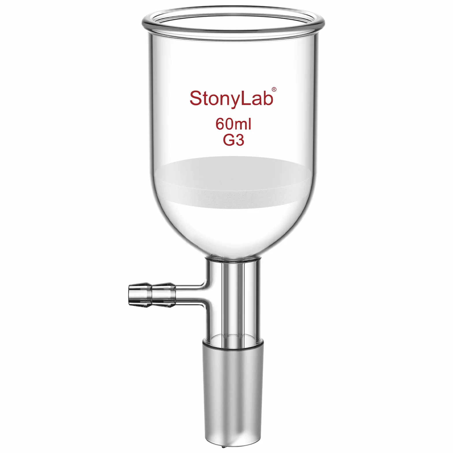 StonyLab Szklany lejek Buchner ze szkła borokrzemowego, próżniowy lejek filtrujący G3, średnica tarczy 46 mm, głębokość 60 mm, przegub 24/40, 60 ml