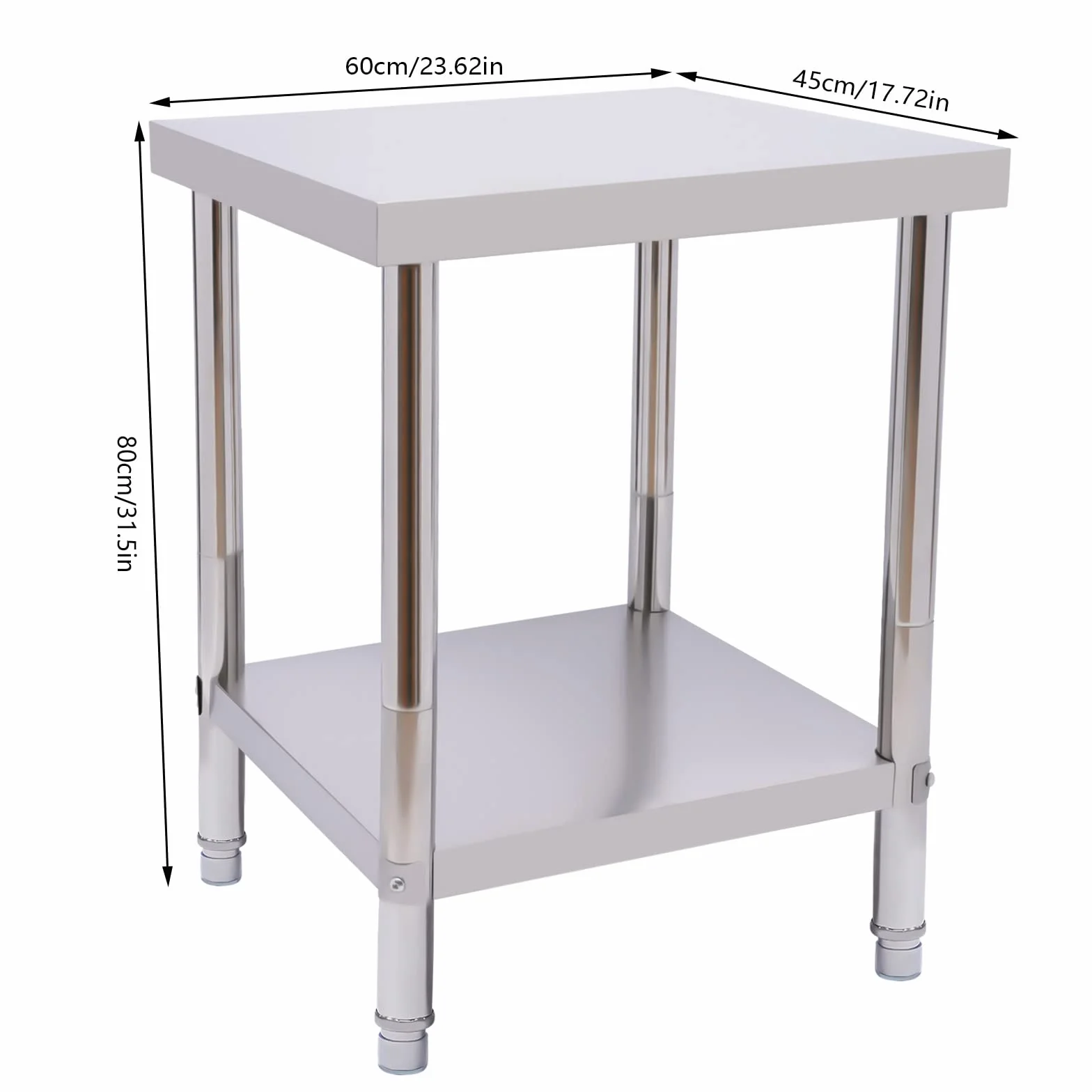 Stół roboczy ze stali nierdzewnej 60x45x80 cm z półką i regulowanymi nóżkami 400 kg