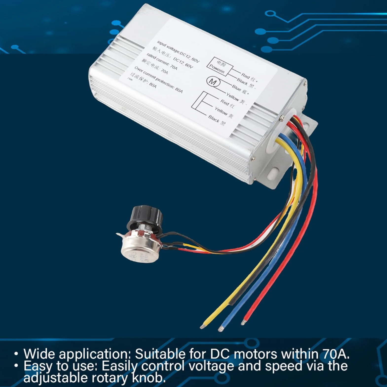12V-60V 70A DC Pwm Silnik Pwm Regulator Prędkości Silnika Prądu Stałego, Kontrolery Regulatory Prędkości Silnika Przełącznik Sterownika Prędkości Dużej Mocy