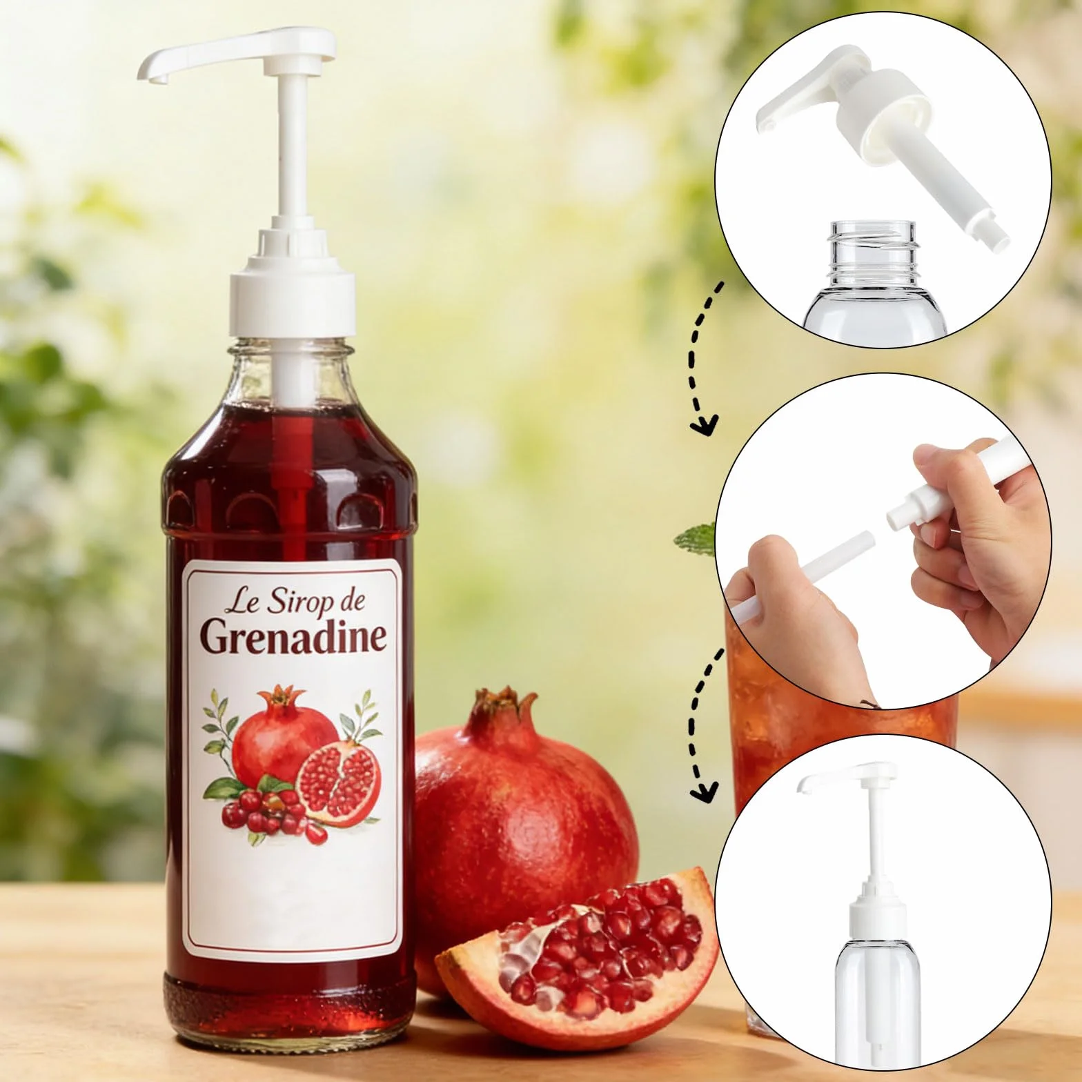Pompa dozująca do syropu Monin, bez cukru, dozownik syropu, wanilii, pompa dozująca, syrop lawendowy, dozownik syropu, nasadka z pompką (700 ml + 1000 ml)