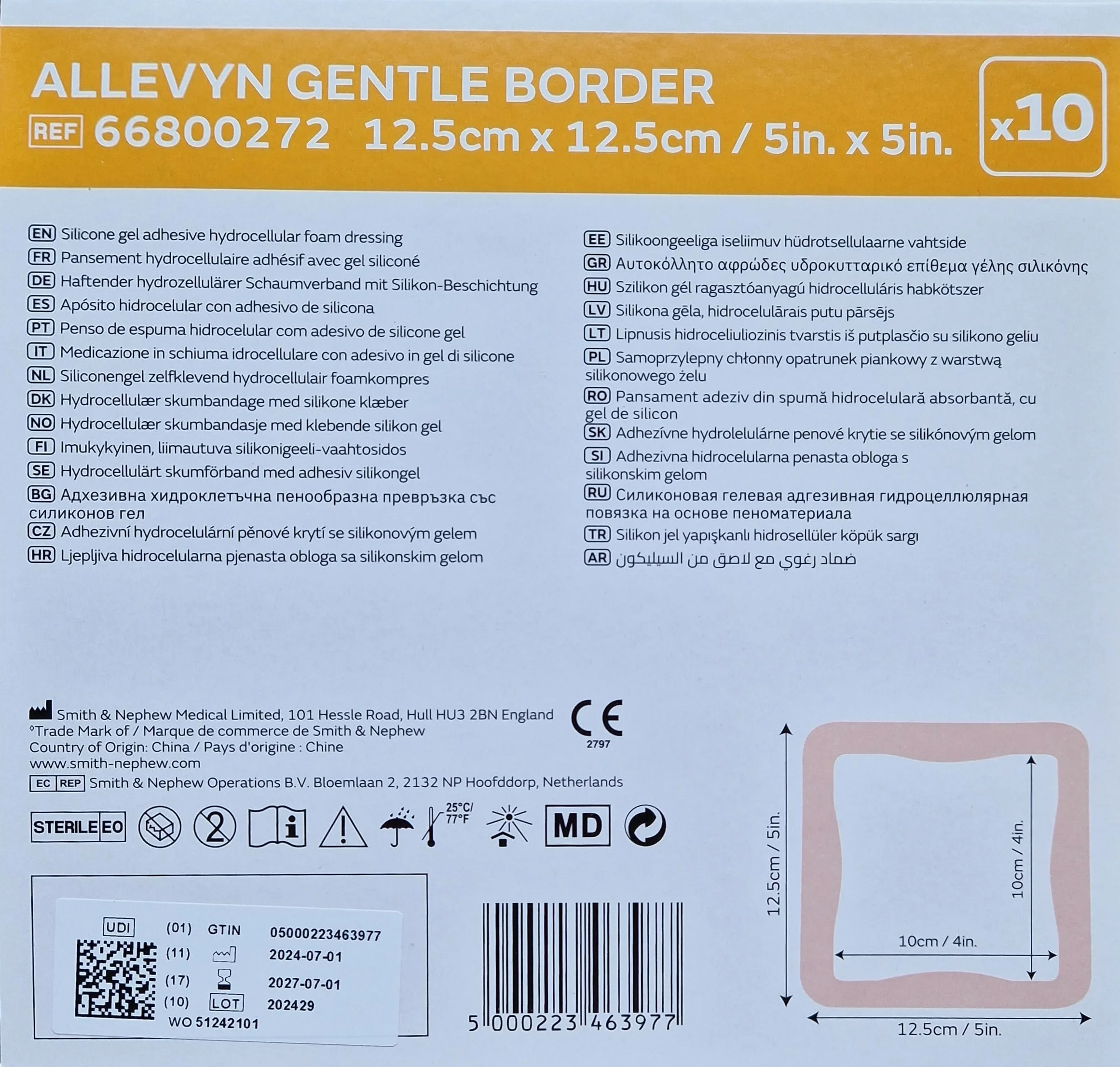 Smith & Nephew Zestaw 10 silikonowych plastrów hydrokomórkowych 12,5 cm x 12,5 cm