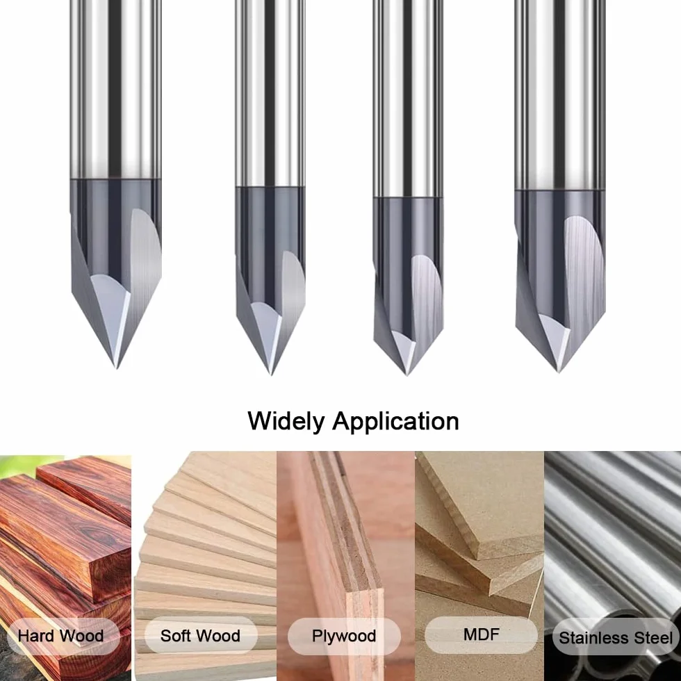 ASNOMY CNC Frez z rowkiem V 60° 90° Frez do drewna 4 mm 6 mm trzpień 3-Flauta TiAlN Powlekany węglik wolframu