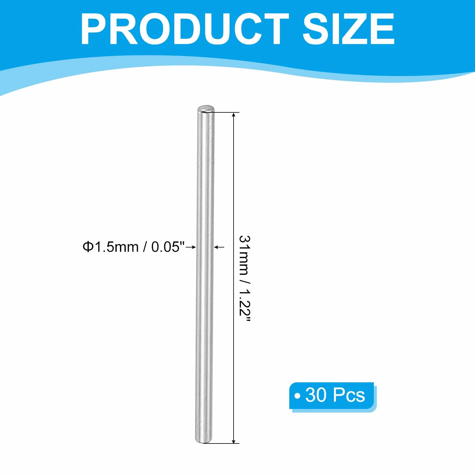 PATIKIL Pręt metalowy ze stali okrągłej, 1,5 mm x 31 mm, 30 sztuk metalowych prętów ze stali węglowej, okrągły pręt trzpieniowy, masywny pręt do samodzielnego wykonania, tokarek, samolotów, modeli