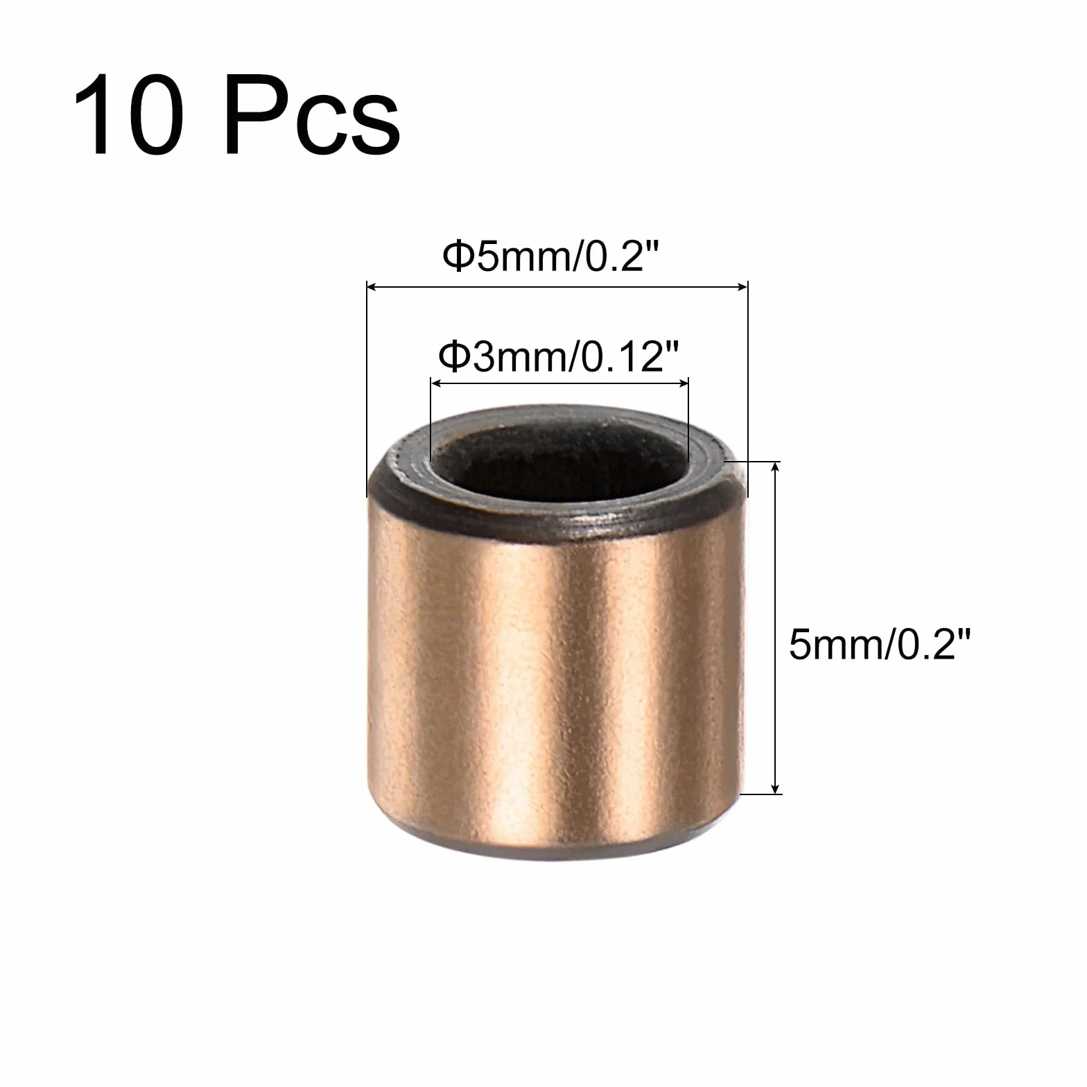 QUARKZMAN Łożyska tulejowe otworu 3 mm x średnica zewnętrzna 5 mm x długość 5 mm gładkie łożyska tuleje owinięte bezolejowe do przesuwnych części maszyn, 10 szt