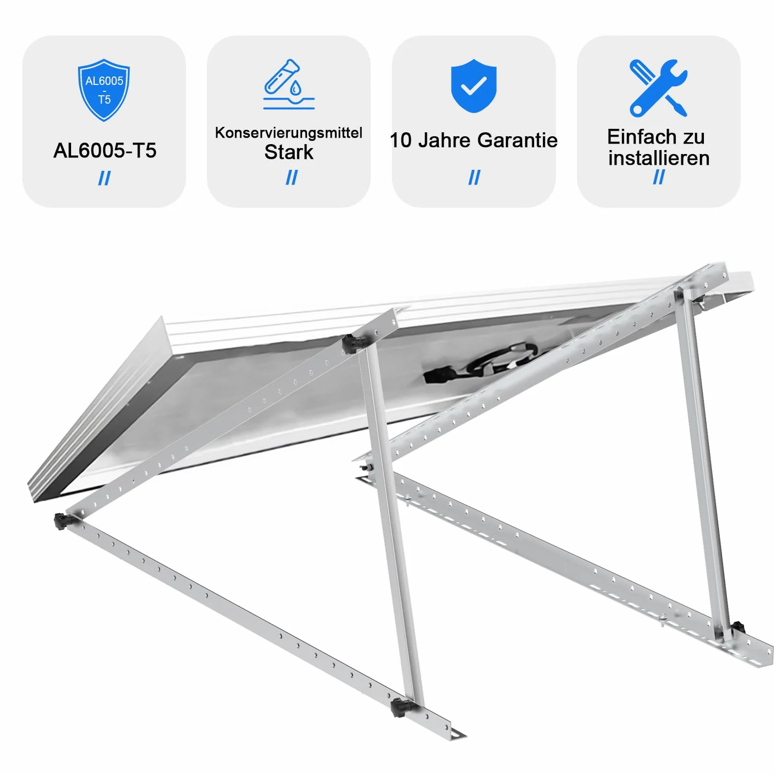 GLIESE Uchwyt balkonowy Kraftwerk 118 cm 46,5 cala (2 pary), uchwyt modułu solarnego ze stopu aluminium, regulowany kąt od 0° do 90°, uchwyt do elektrowni balkonowej, uchwyt na panel słoneczny, do 100