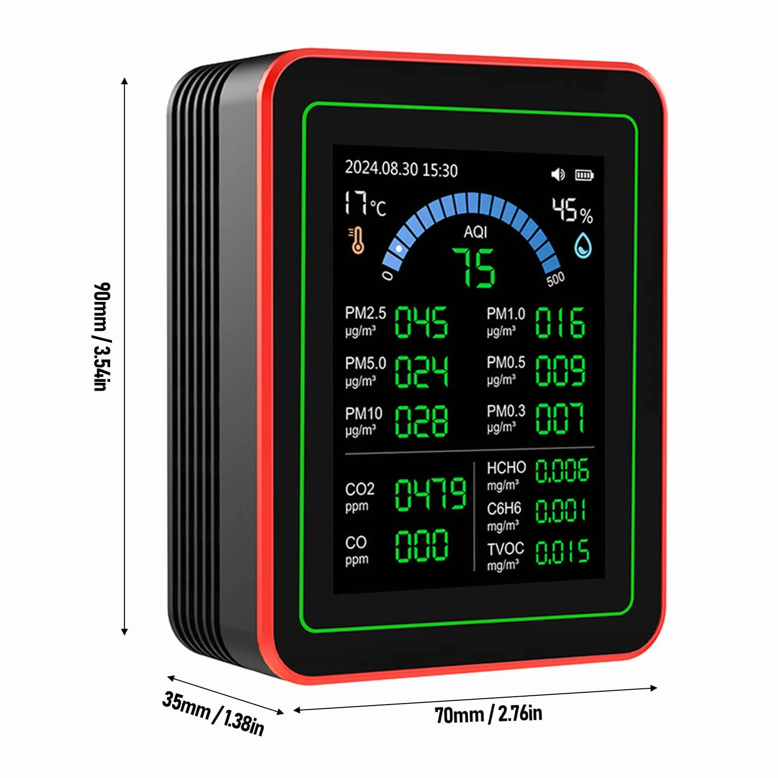 Miernik Jakości Powietrza 18 w 1 CO2 TVOC HCHO PM2.5 PM10 Temp Wilgotność Czarny