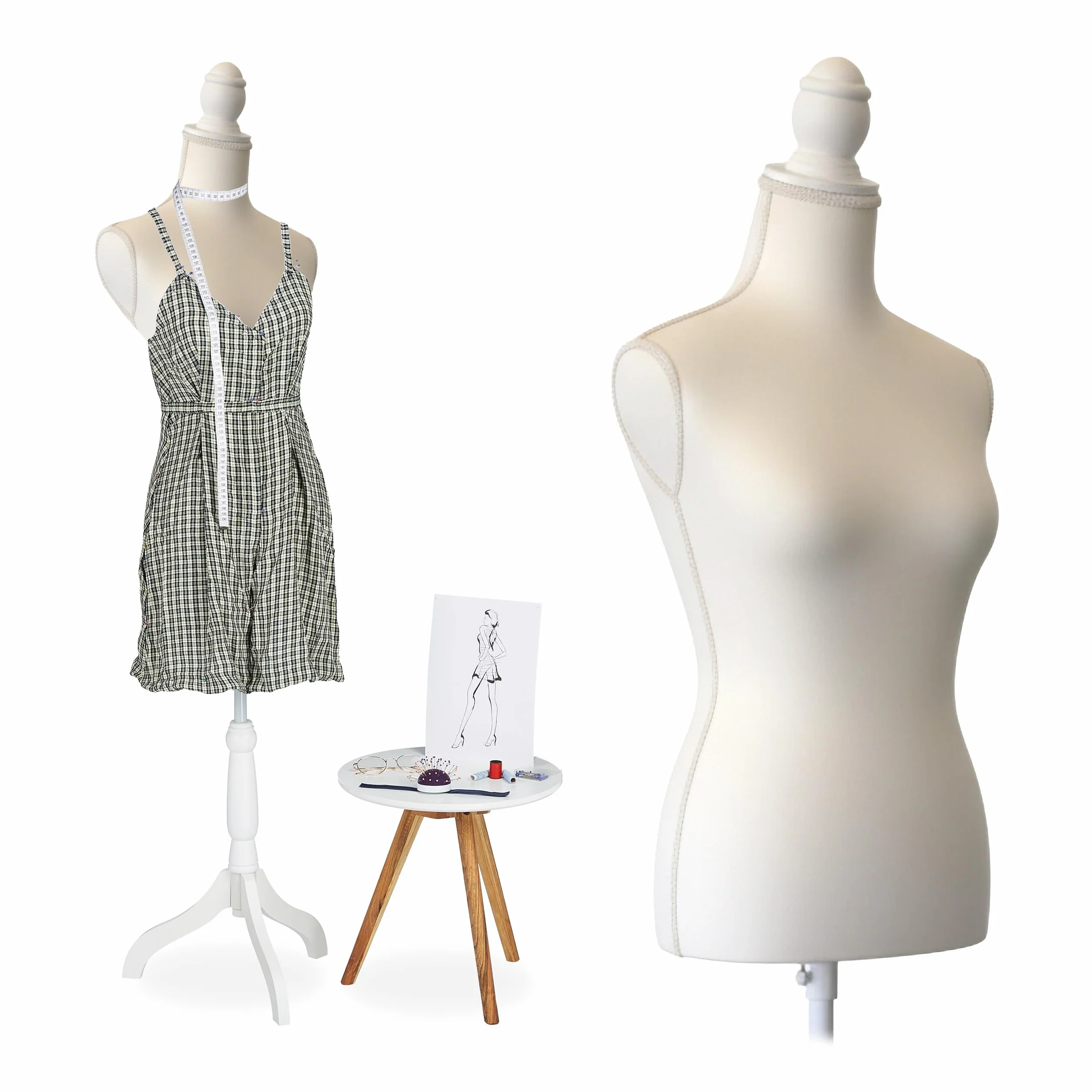 Relaxdays Manekin Biały Sukienka Damska Rozmiar 36/38 Regulacja Wysokości 160-175 cm Drewniana Podstawa