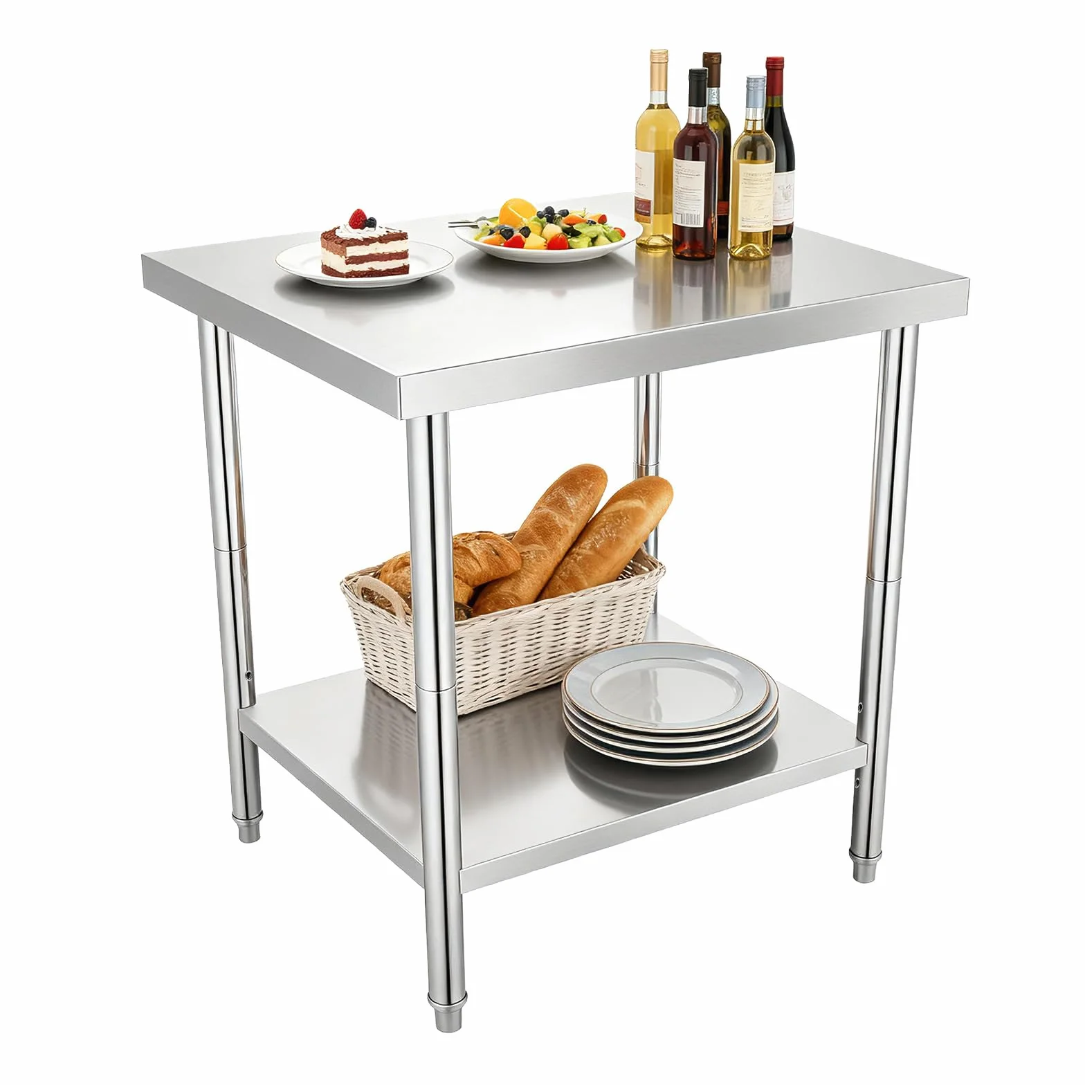 60 x 45 cm stół ze stali nierdzewnej na kółkach, stół roboczy, stół kuchenny, stół gastronomiczny, stół rozkładany, nadaje się do kuchni, hoteli, piekarni, pralni, restauracji, gabinetów