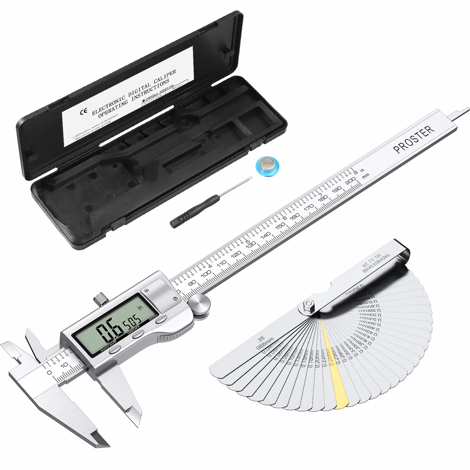 Proster Cyfrowa suwmiarka 200 mm ze stali nierdzewnej elektroniczna calowa/frakcyjna/metryczna