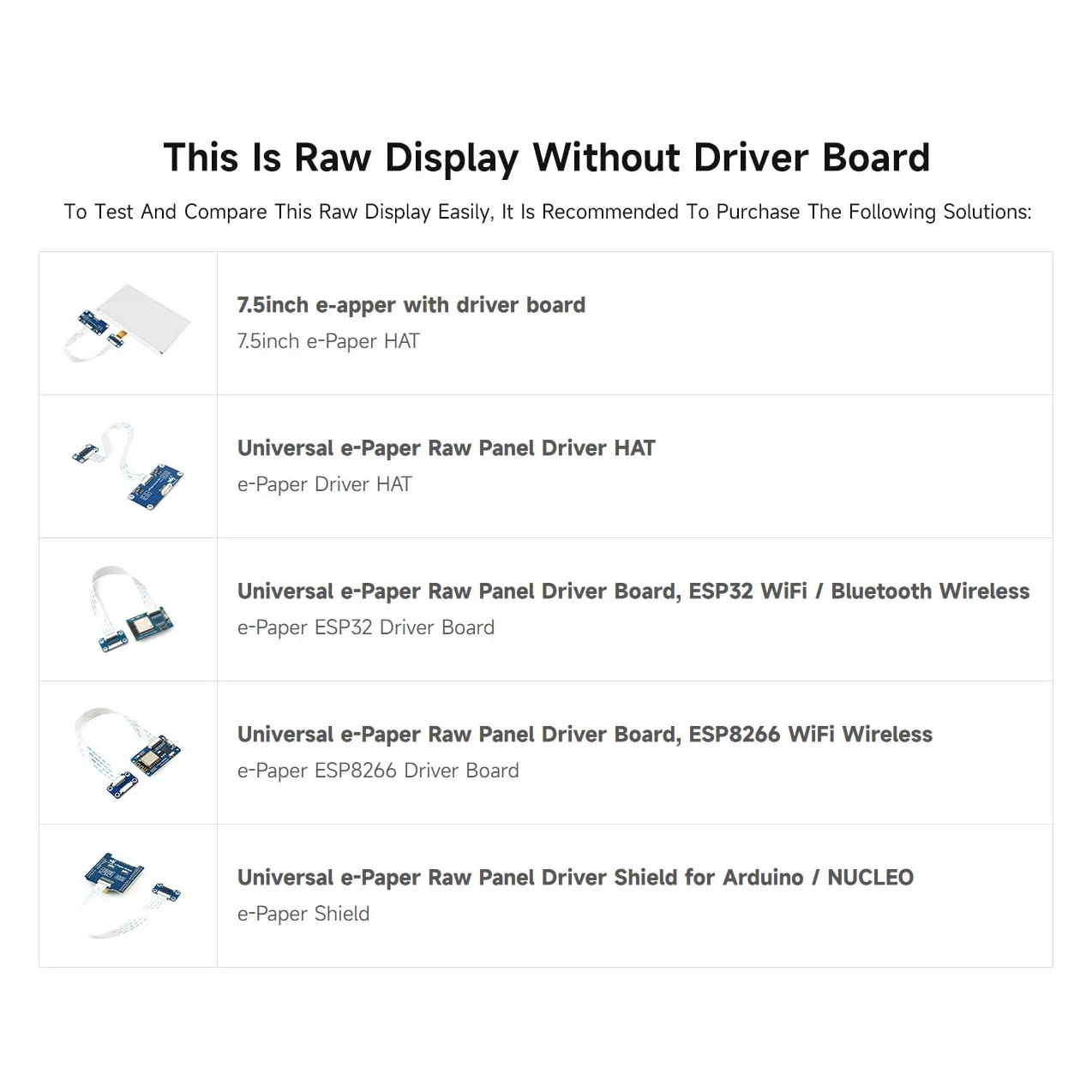 Waveshare 7.5 Inch E-Paper Display Panel V2 800x480 3.3V E-Ink Screen SPI