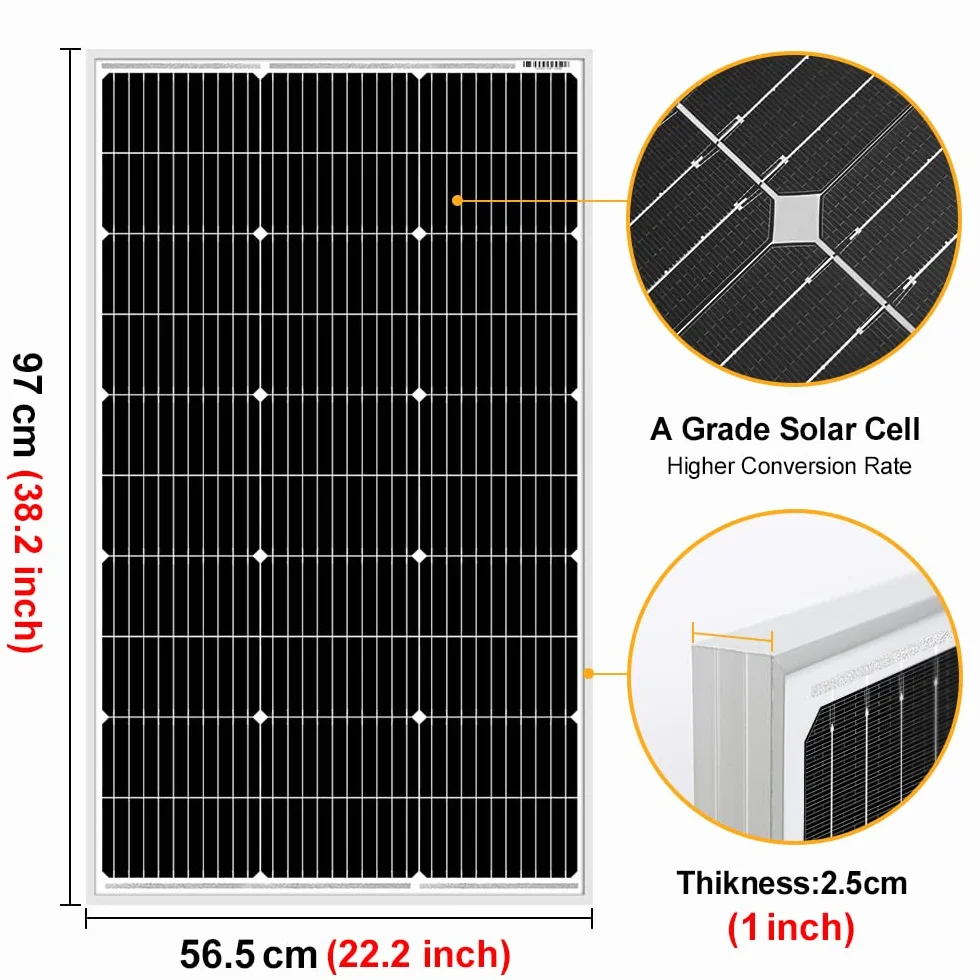 DOKIO Monokrystaliczny panel słoneczny 100 W, 18 V, do akumulatorów 12 V, idealny dla kampera, na kemping, do domku ogrodowego