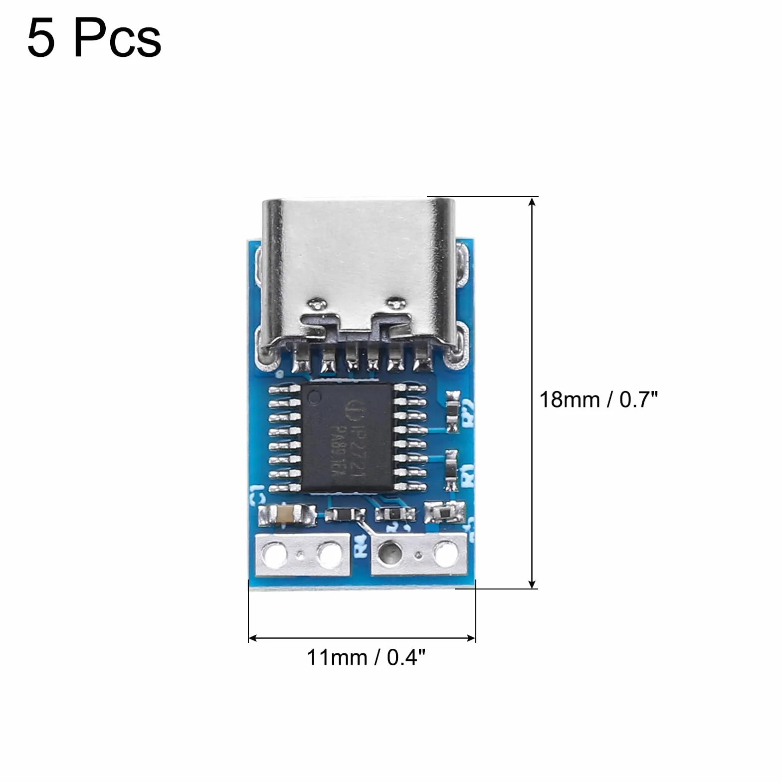 QUARKZMAN 5 sztuk USB-C PD 9 V DC moduł wyzwalacza napięcia stałego, 0,7 x 0,4 cala, gniazdo 5 A typu C, wejście do szybkiego ładowania, płytka Decoy do zasilacza notebooka, kolor niebieski