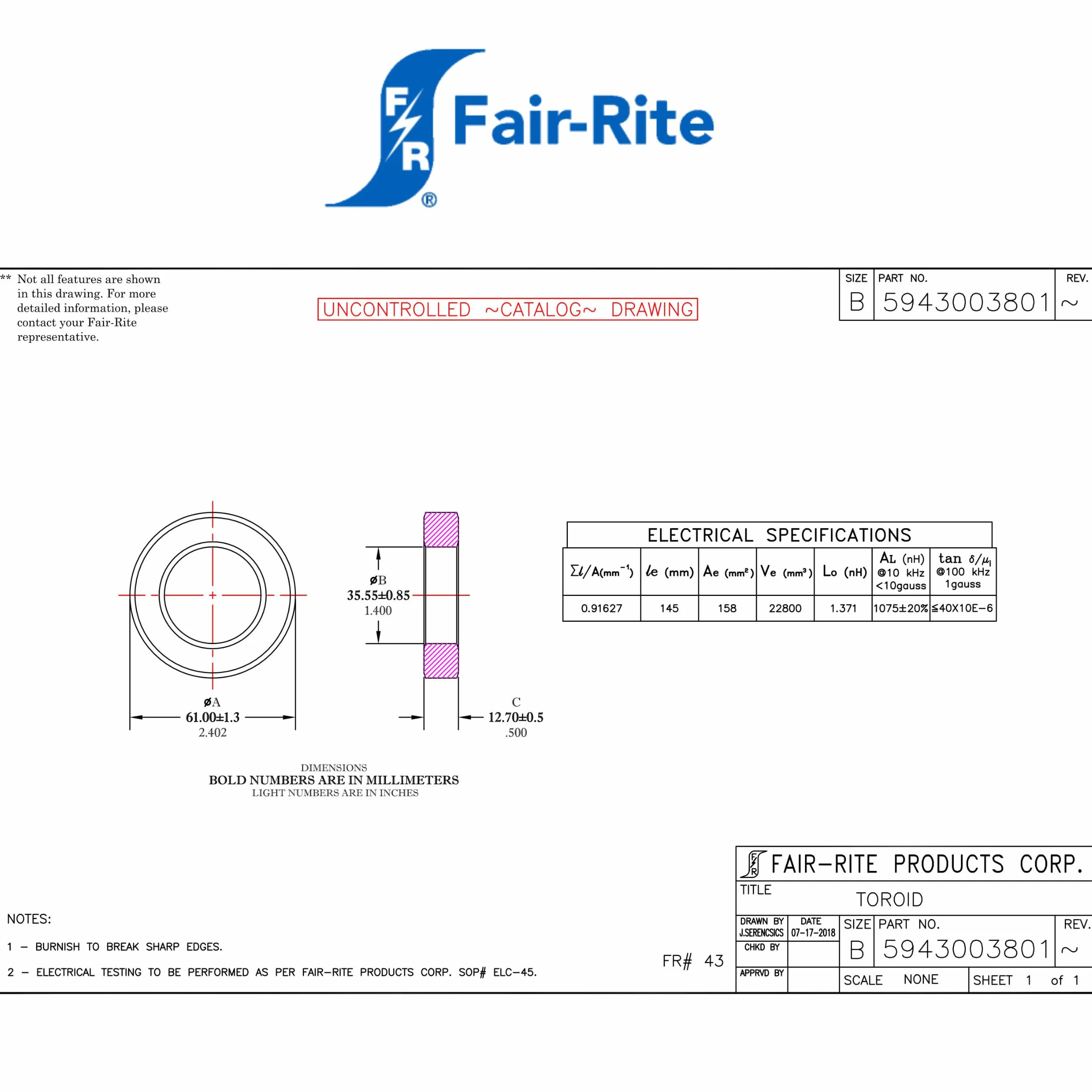 Ferrite Toroid Core FT240-43