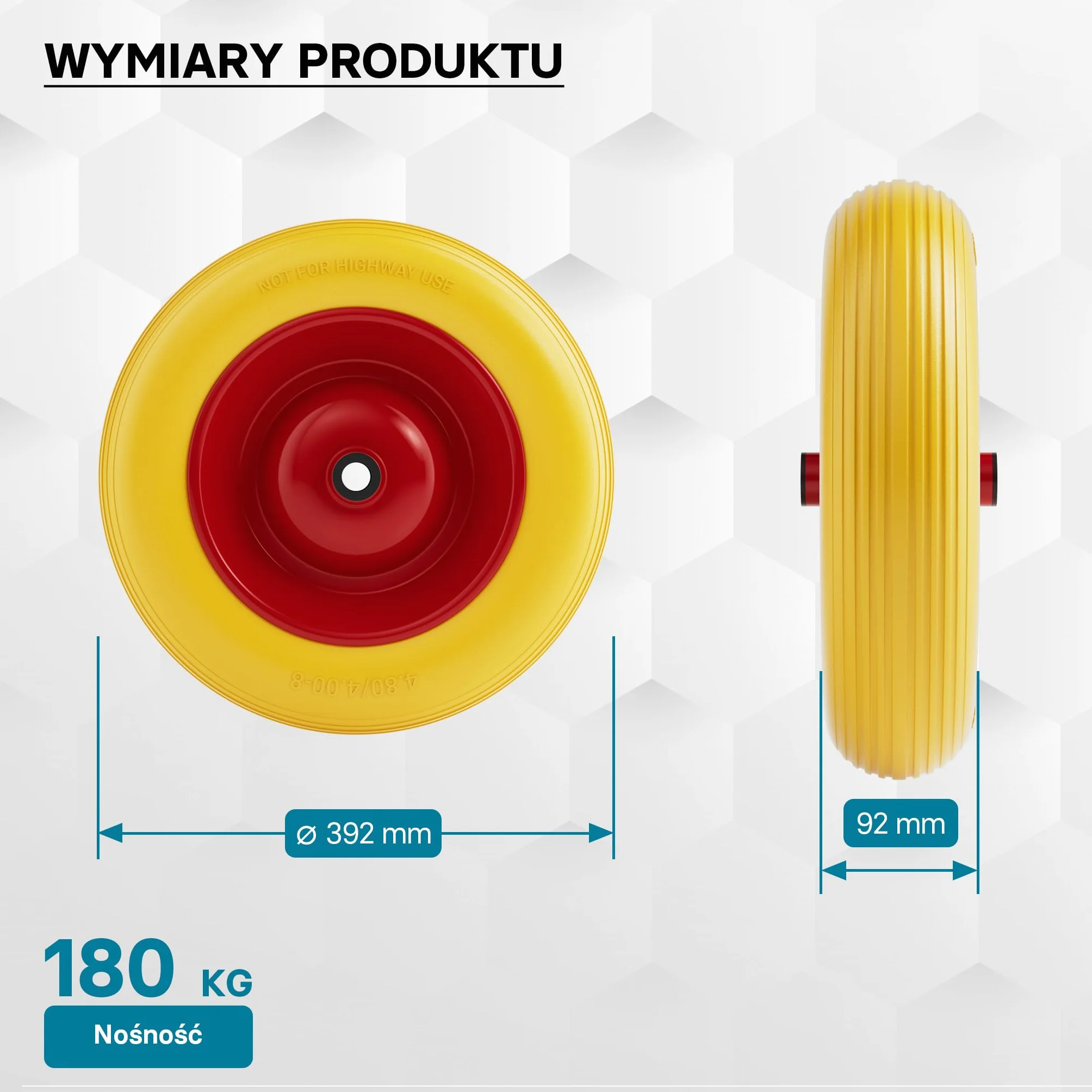 Wiltec Koło do taczki PU 4.8/4.00-8 180 kg 92 x 392 mm poliuretanowe