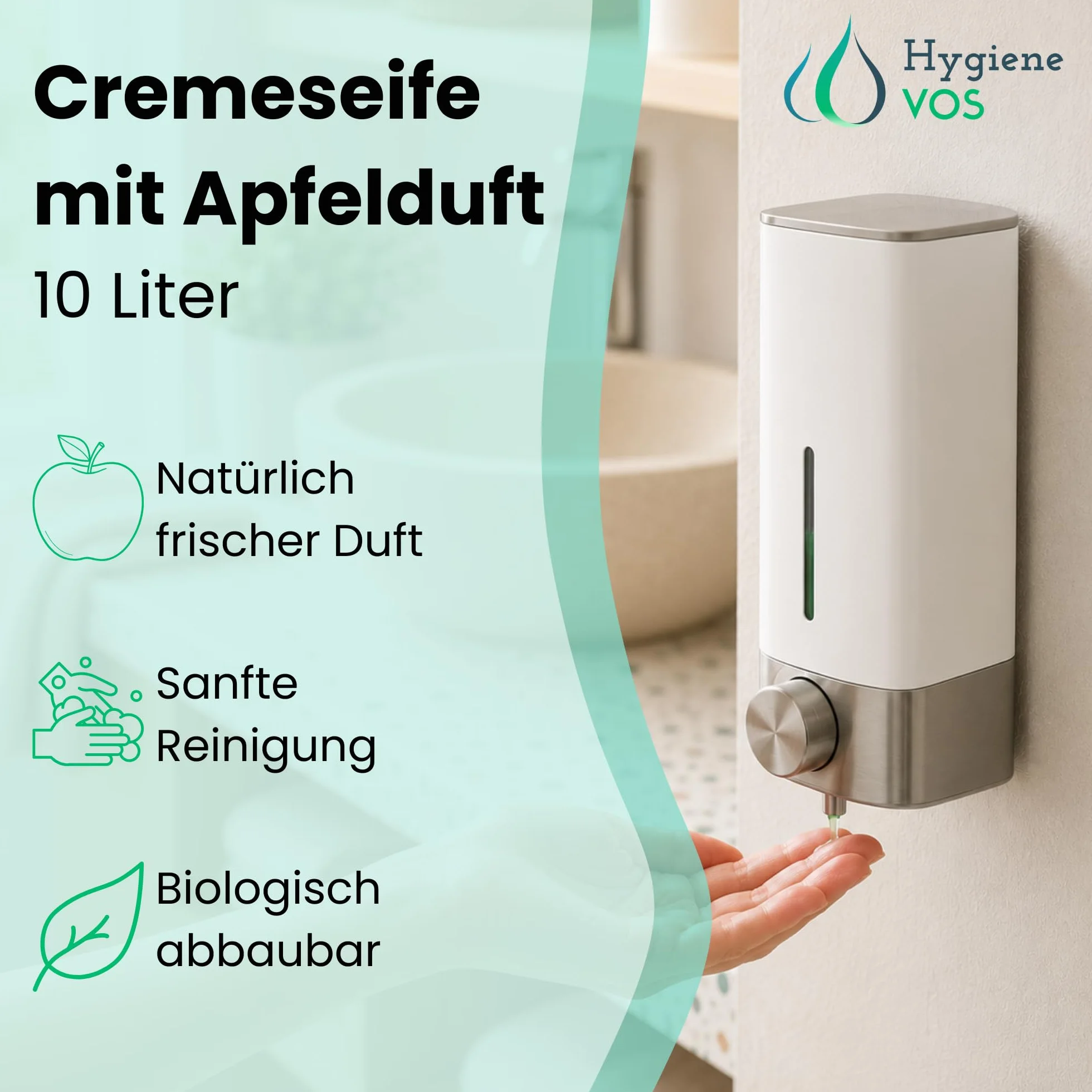Hygiene VOS Mydło kremowe jabłko 10 litrów łagodny balsam do mycia krem do mydła do wszystkich powszechnie stosowanych systemów dozowników ciśnieniowych i dozowników mydła