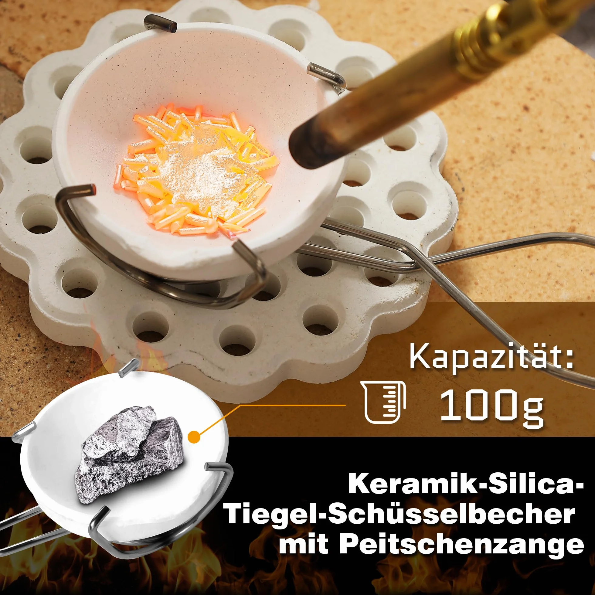 8-częściowy zestaw odlewów do topienia z palnikiem, w tym szczypce do biczowania, 2 mieszadła grafitowe, forma grafitowa, odlew grafitowy 5 w 1, tygiel kwarcowy, cylindryczny grafit