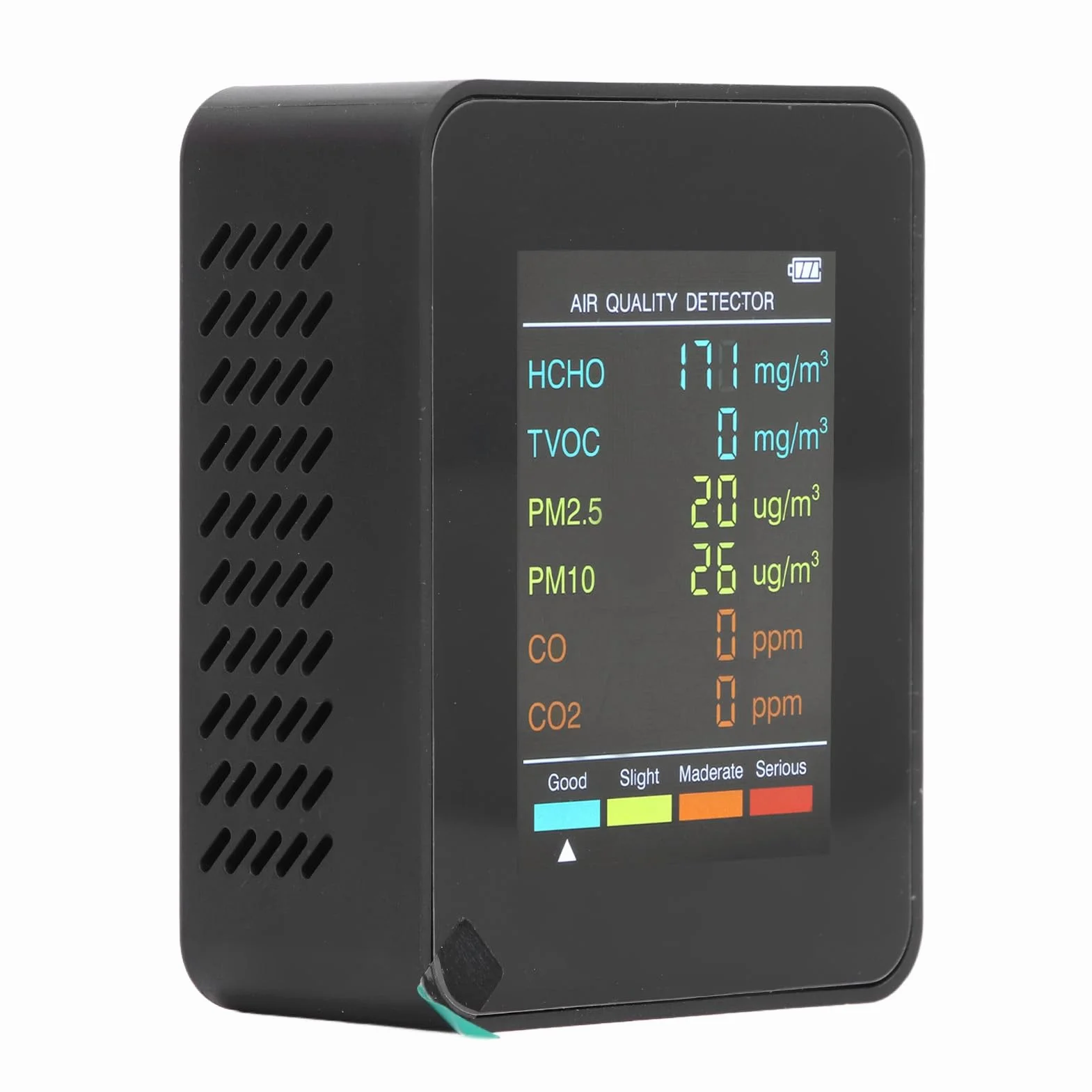 Detektor CO2 TVOC HCHO, Przenośny Monitor Jakości Powietrza PM2.5 PM10 z Alarmem (Czarny)