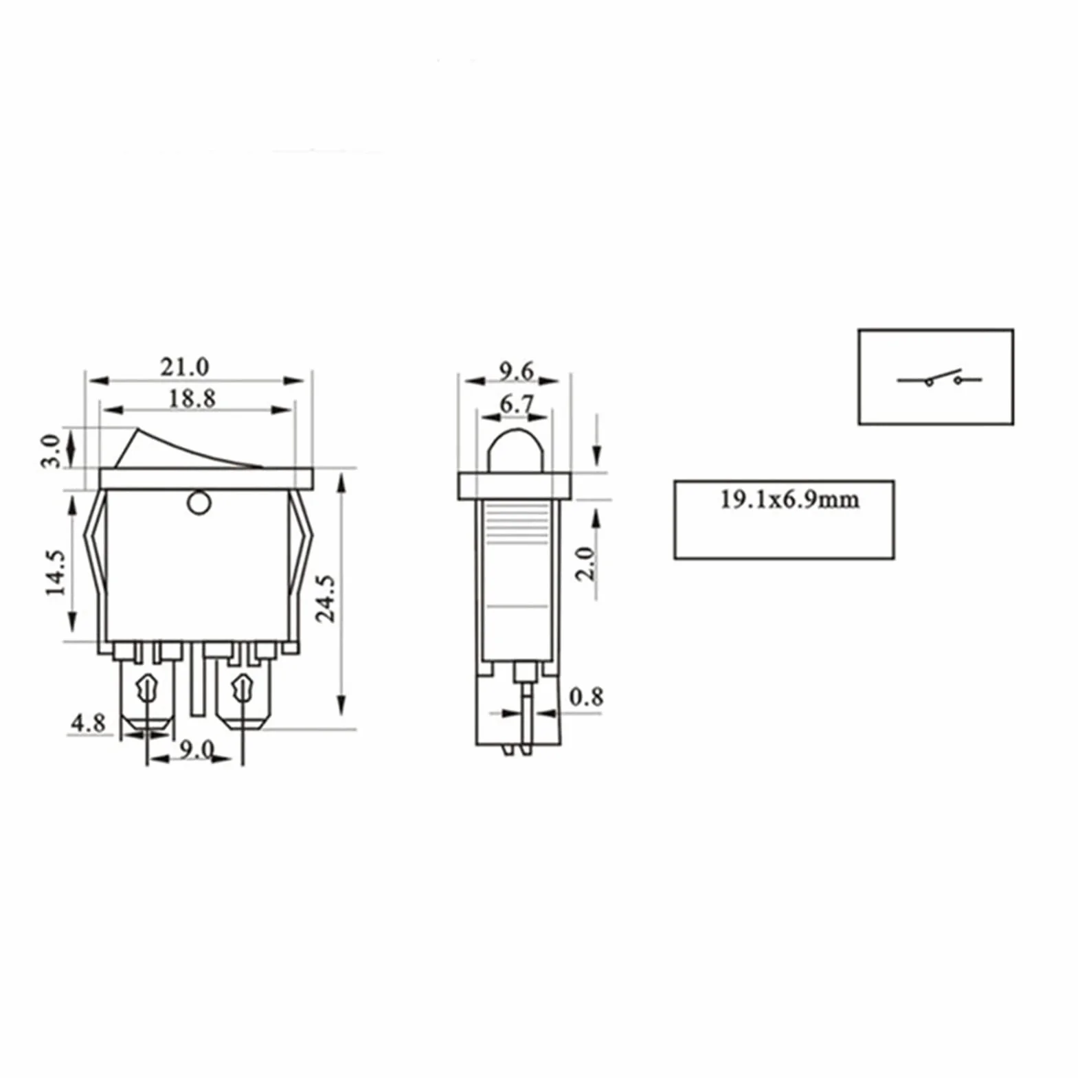 ELTOX Przełącznik kołyskowy KCD1-110 10x22mm Czarny NO/Off 2 piny Power Switch