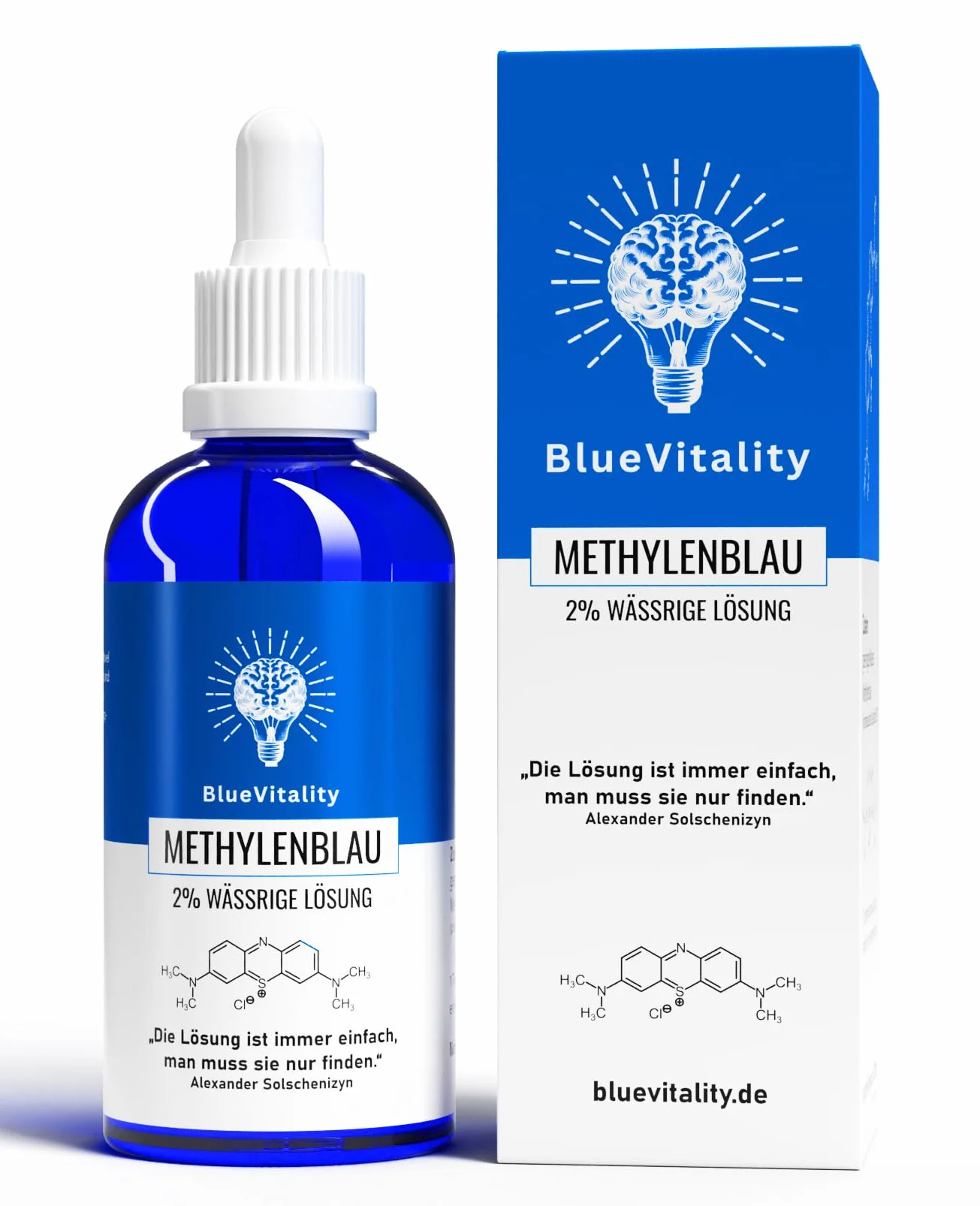 2% | podwójne stężenie | 100ml roztworu błękitu metylenowego 2% | jakość farmaceutyczna | 100% czystości USP | Made in Germany | niezależnie testowany laboratoryjnie | pipeta w zestawie