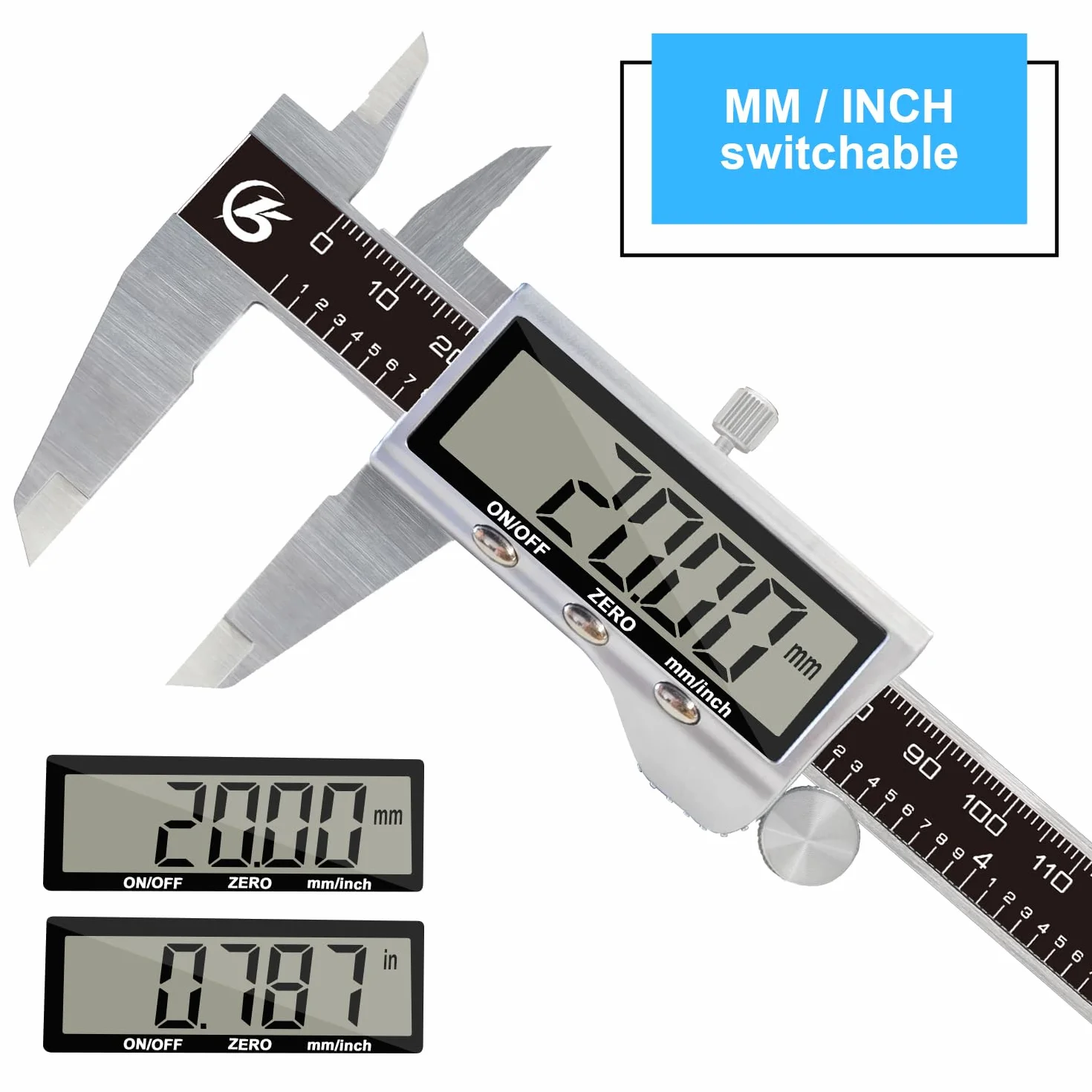 KETOTEK Cyfrowa suwmiarka ze stali nierdzewnej 150 mm LCD z zapasowymi bateriami