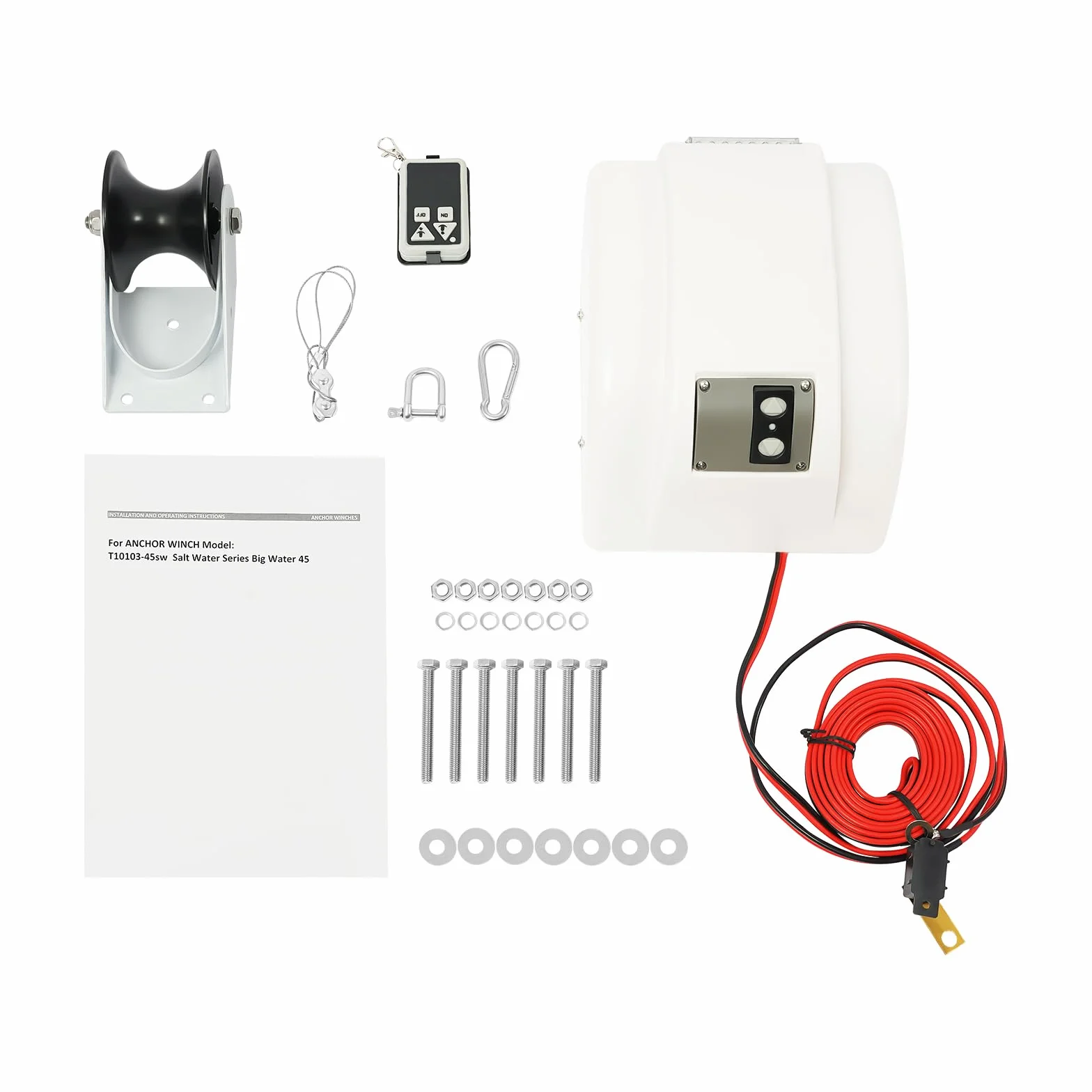 Wciągarka kotwiczna 12 V do łodzi, elektryczna wciągarka do łodzi, wyciągarka kotwiczna z pilotem zdalnego sterowania, maks. nośność 20 kg/45 kg, lina nylonowa 30,48 m, do małych łodzi rekreacyjnych