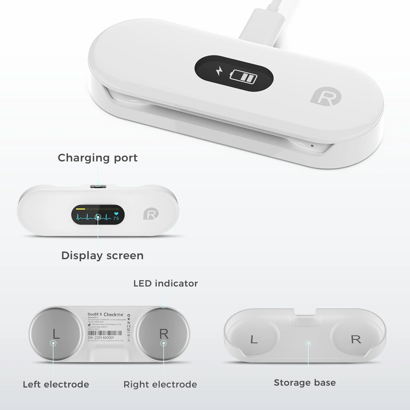 CheckMe DuoEK-S urządzenie EKG z analizą raportów EKG do domu, monitorowanie 30-5 min, bezprzewodowy przenośny monitor EKG Bluetooth z aplikacją do iOS i Android