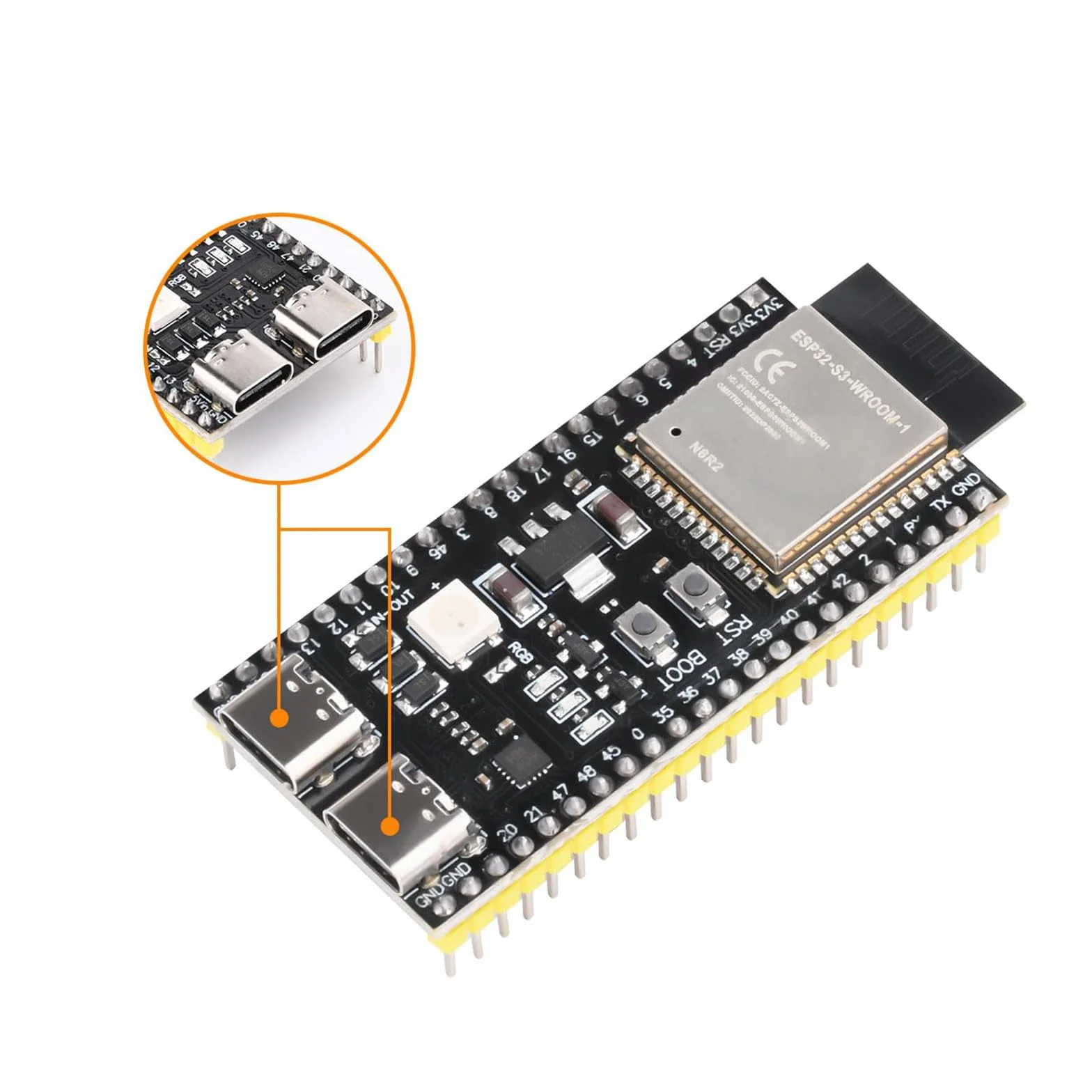 Heemol ESP32-S3-DevKitC-1-N16R8 deska rozwojowa 2,4 GHz WLAN Bluetooth 5.0 mikrokontroler Dual-Typ-C Arduino