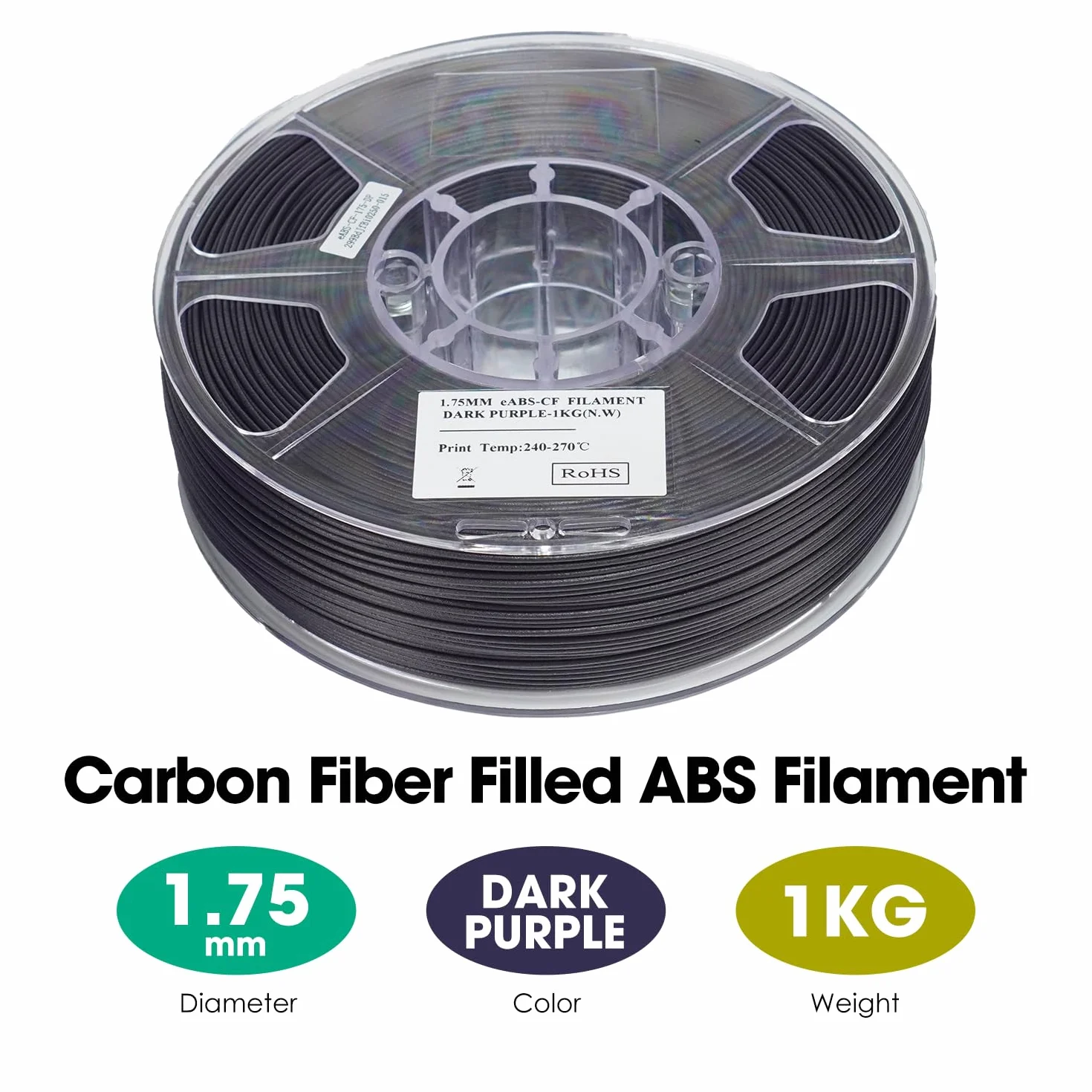 eSUN ABS-CF Filament 1.75mm, Filament ABS wypełniony włóknem węglowym, Szpula 1KG (2.2 LBS) Materiały do druku 3D dla drukarek 3D FDM (Ciemnofioletowy, 1KG)