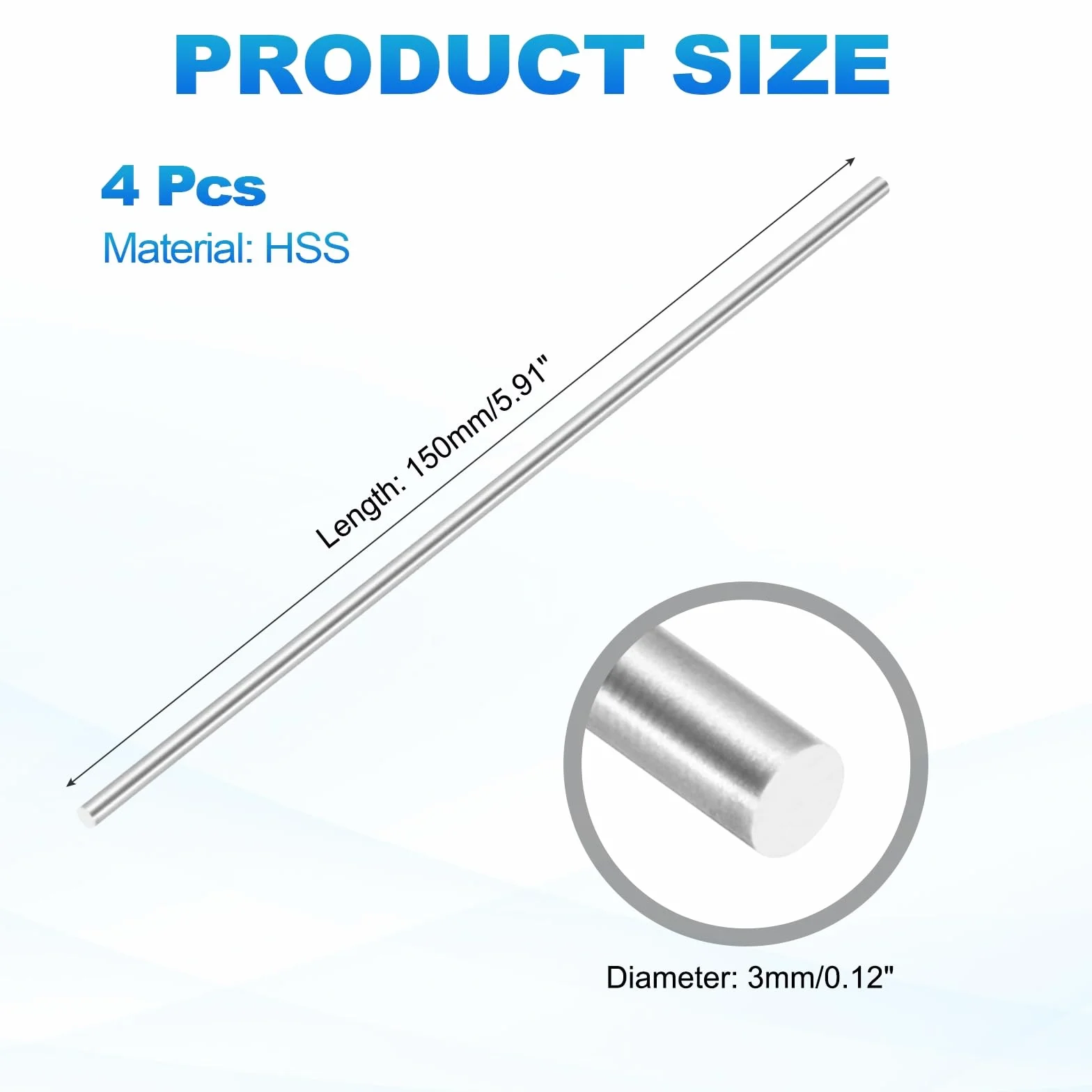 QUARKZMAN 4 sztuki 150 mm długości, okrągła stal o średnicy 3 mm, pręty ze stali HSS masywne metalowe pręty do majsterkowania, domu, ogrodu, modelarstwa, budowy maszyn, warsztatu przemysłowego