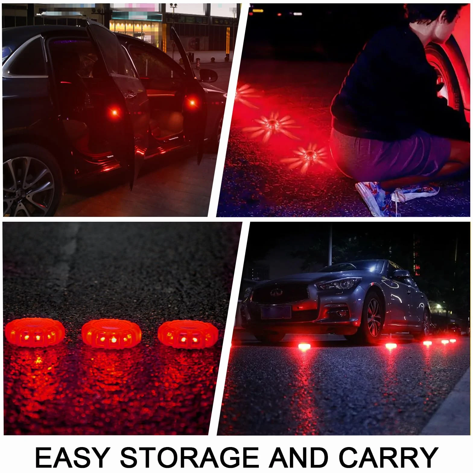Lampki ostrzegawcze LED 6 sztuk 9 trybów migania wodoszczelne z magnesem i hakiem