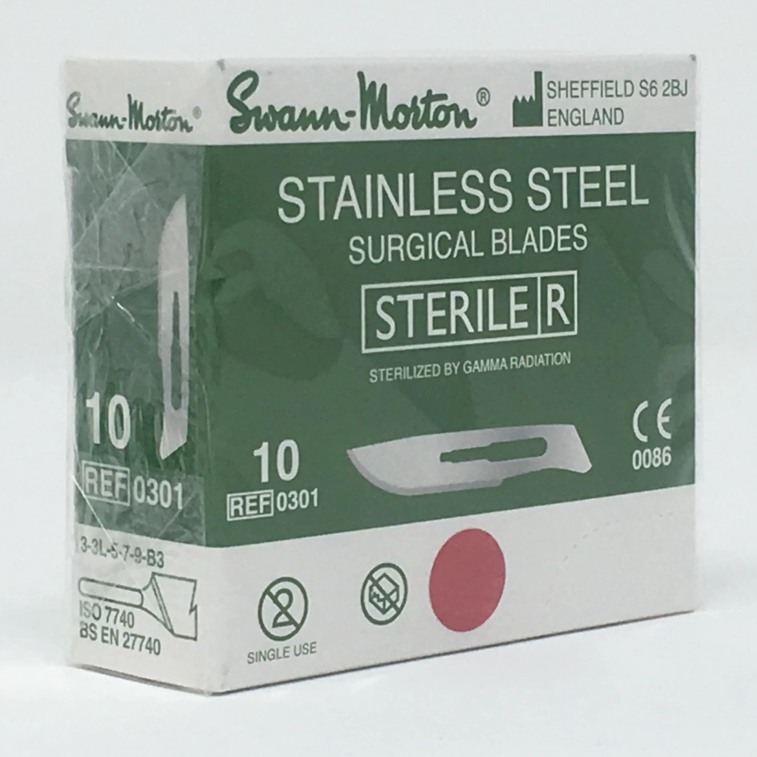 Oryginalny Swann Morton stal nierdzewna sterylne zielone pudełko skalpels CE nr 6, 9, 10, 10A, 11, 11P, 12, 14, 15, 15A, 15C, 15T, nr 16, 18, 19, 20, 21, 22, 22A, 23, 24, 25, 25, 25A, 26, 27 (nr 10 )
