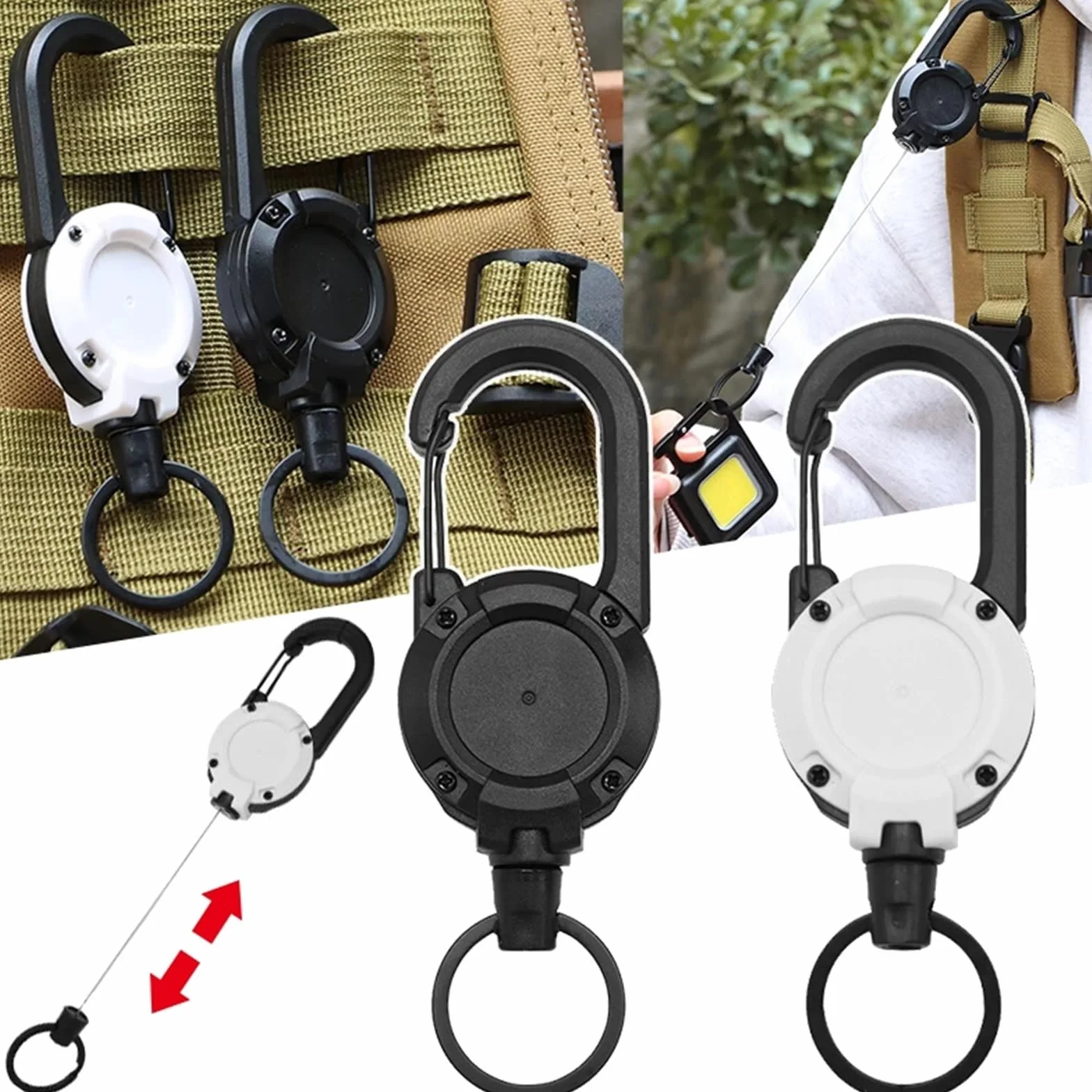 Tool do podnoszenia Wytrzymały, chowany karabinek z breloczkiem do kluczy, mocna stalowa klamra do liny, do użytku na zewnątrz Lifting Sling Chain(White)